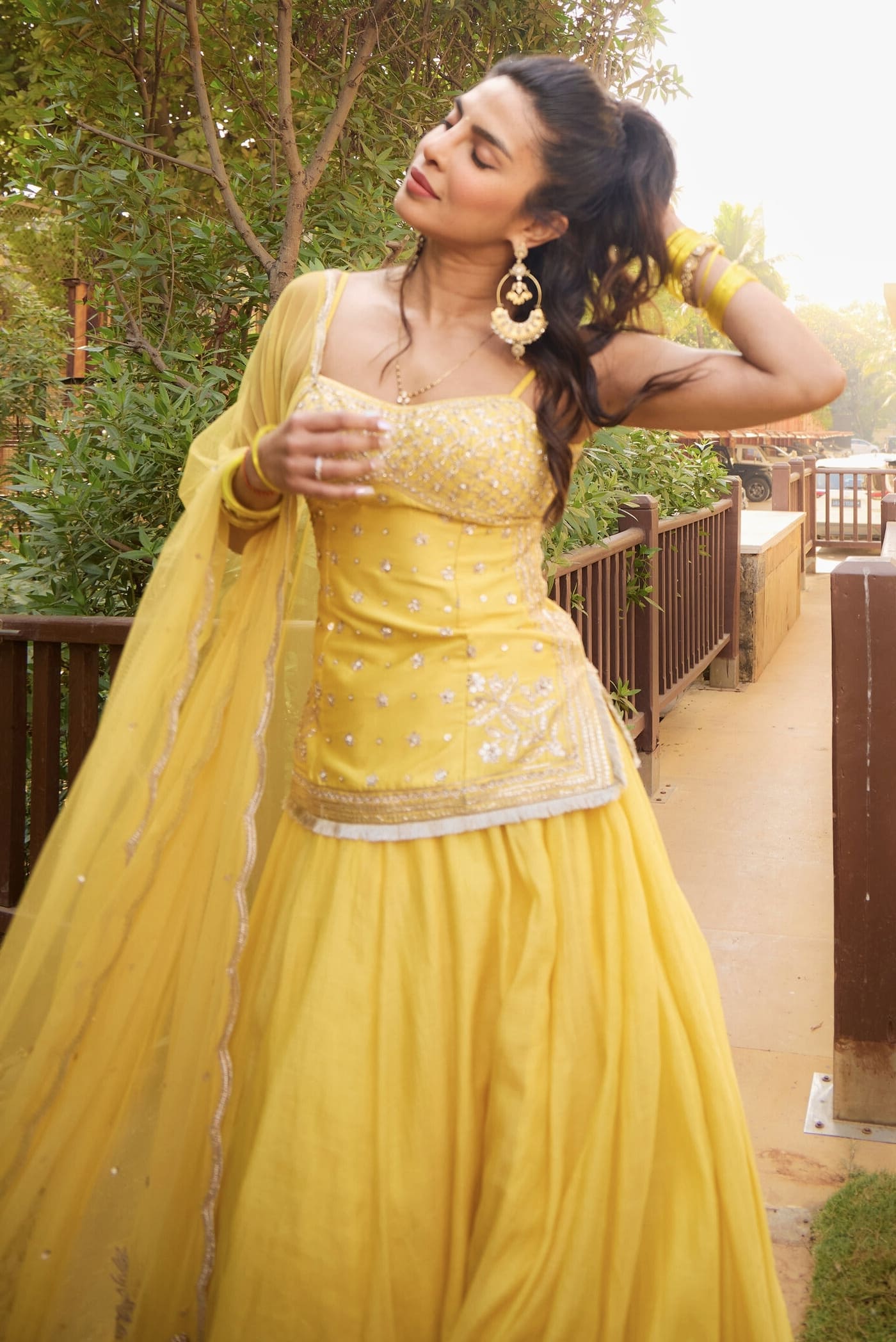 Priyanka Chopra Inspired Yellow Embroidered Lehenga Set | Abha Gota Patti Designer Wedding Outfit