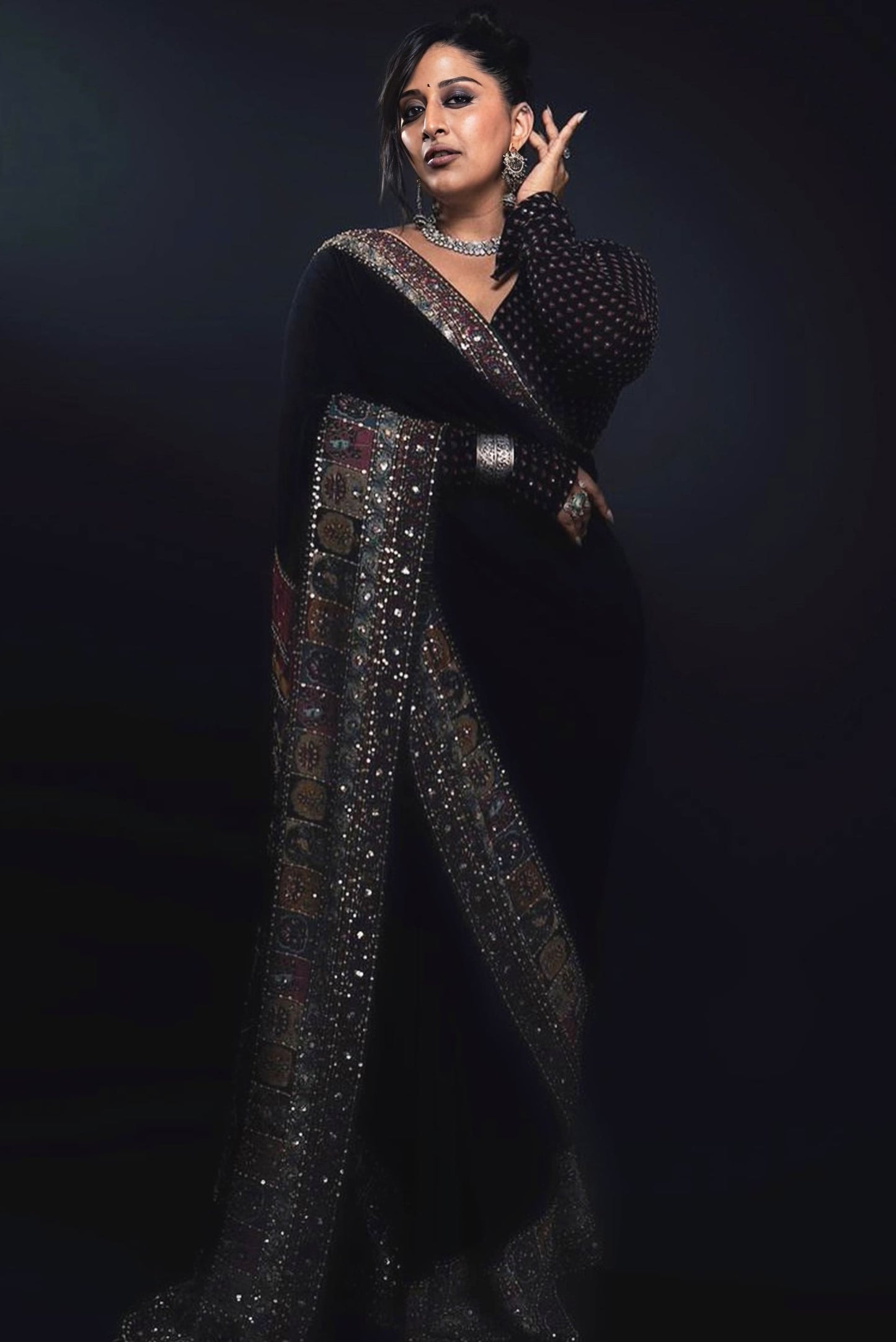 Raja Kumari Inspired Black Sequin Saree | Anjana Designer Party Wear Saree