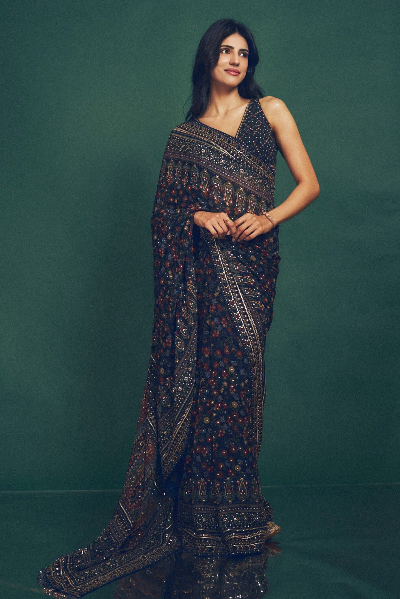 Medha Rana Inspired Blue Sequin Georgette Saree | Amalaka Designer Party Wear Saree