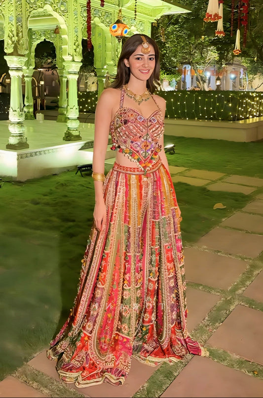 Ananya Panday inspired multicolour Patola silk sharara set with digital print and embroidery for festive and wedding wear