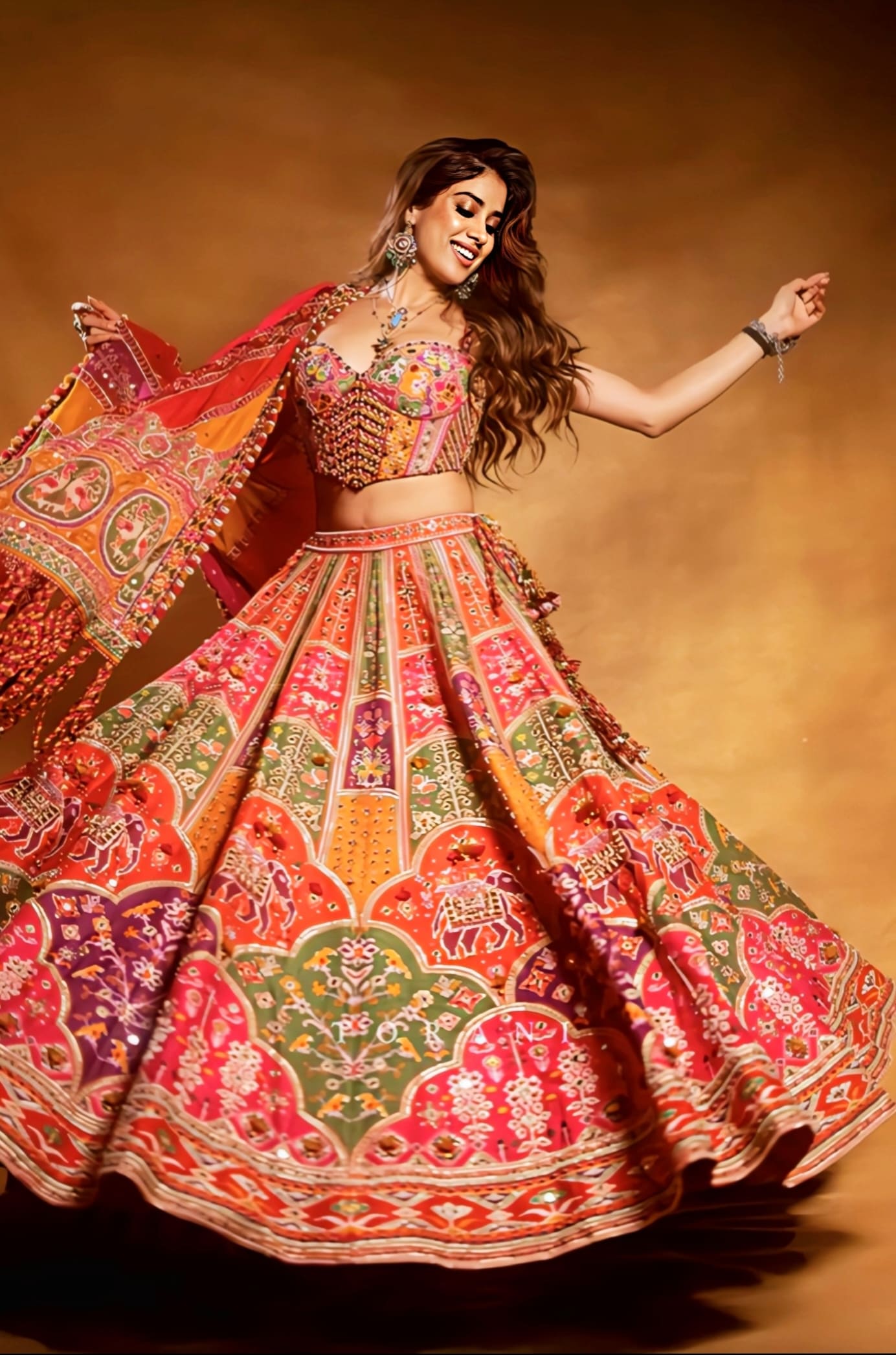 Janhvi Kapoor Inspired Multicolour Embroidered Silk Lehenga Set | Rangili Dhruvi Drashti Designer Outfit