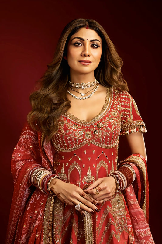 Shilpa Shetty inspired ombre gharara set with embroidered Anarkali muslin silk gharara and chiffon dupatta for wedding wear