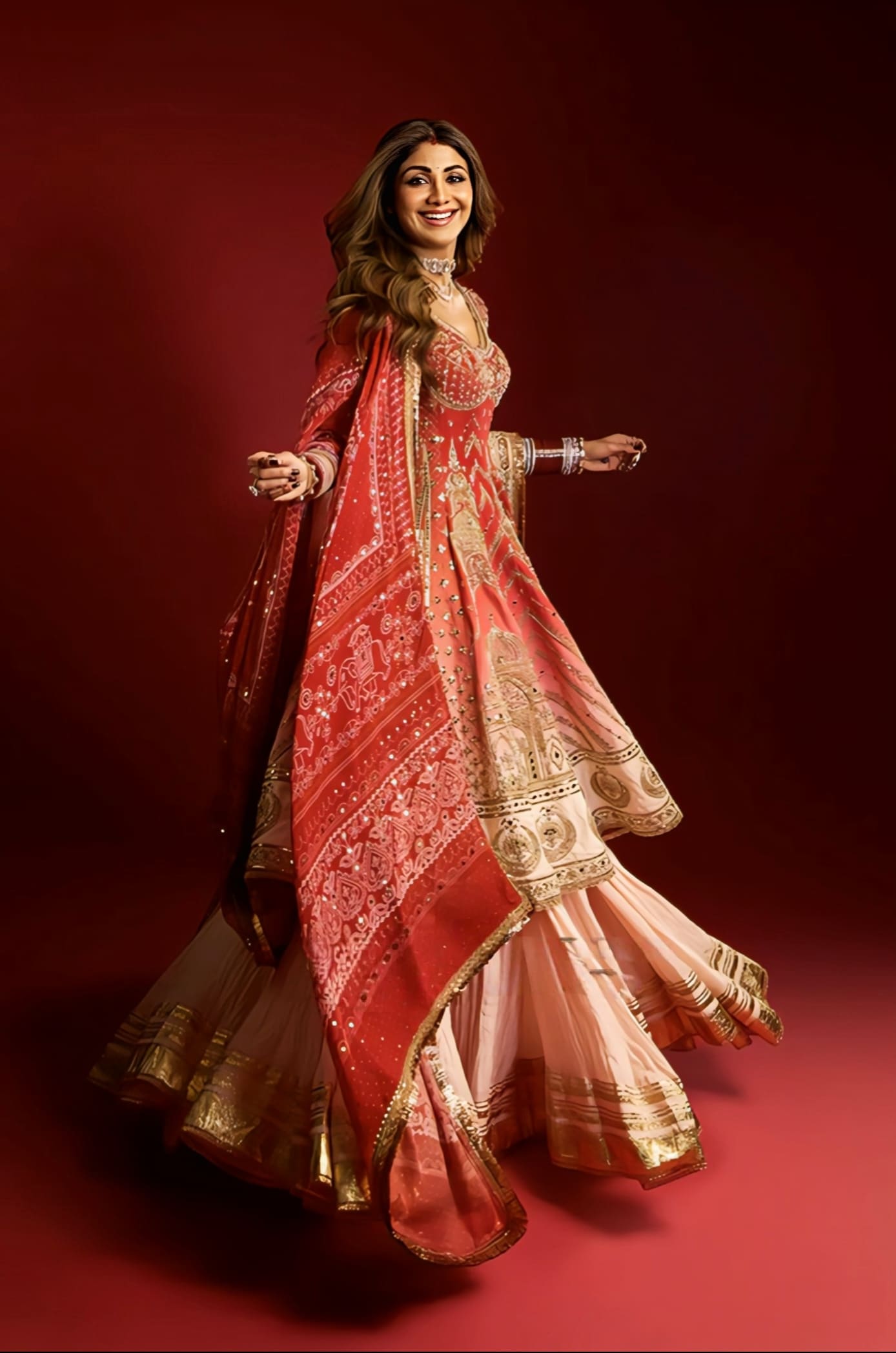 Shilpa Shetty Inspired Ombre Embroidered Gharara Set | Zehra Mahtabe Fareedan Designer Anarkali Outfit