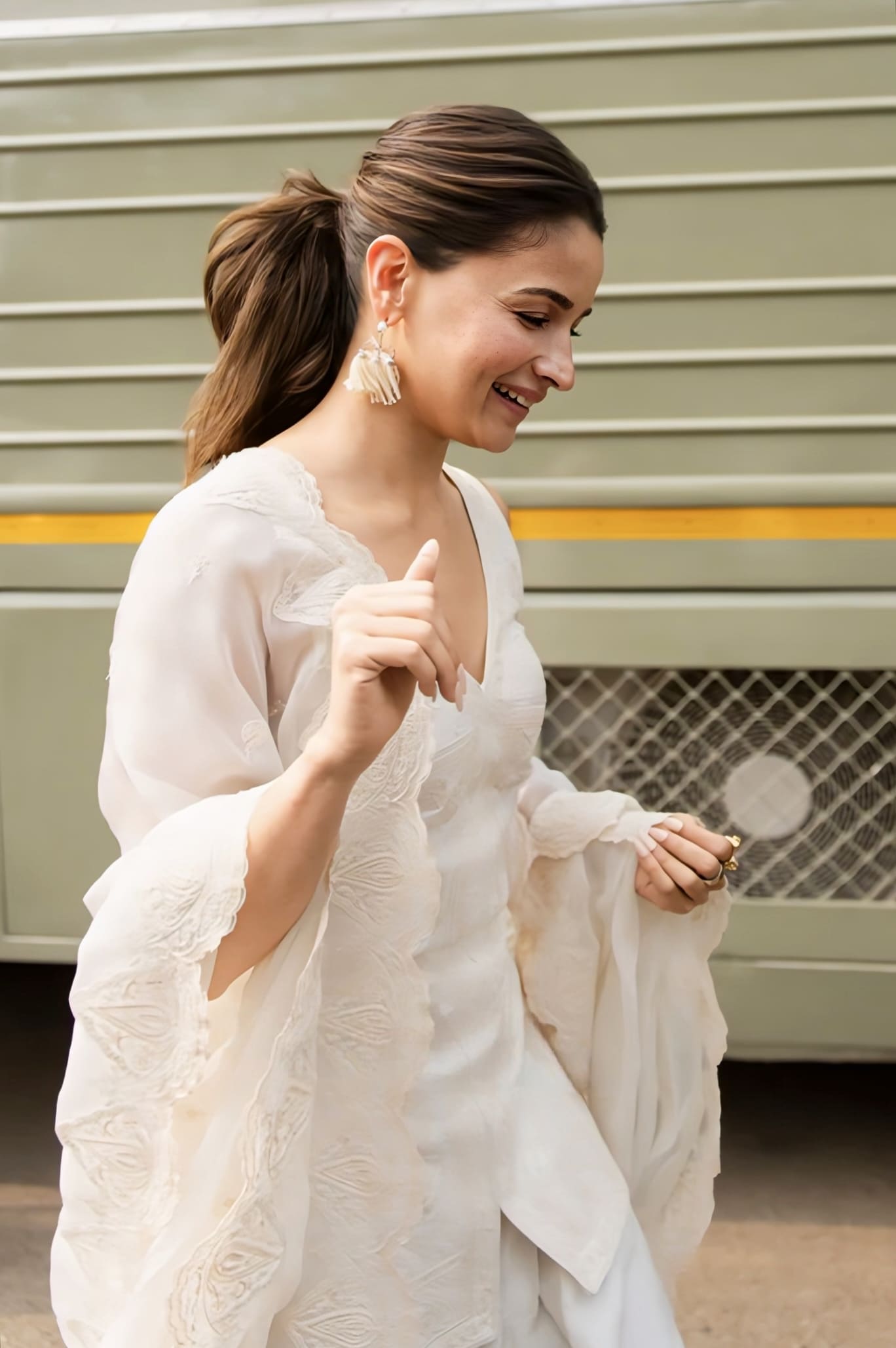 Alia Bhatt Inspired Ivory Embroidered Silk Kurta Farshi Set | Swetah Mishika Designer Outfit