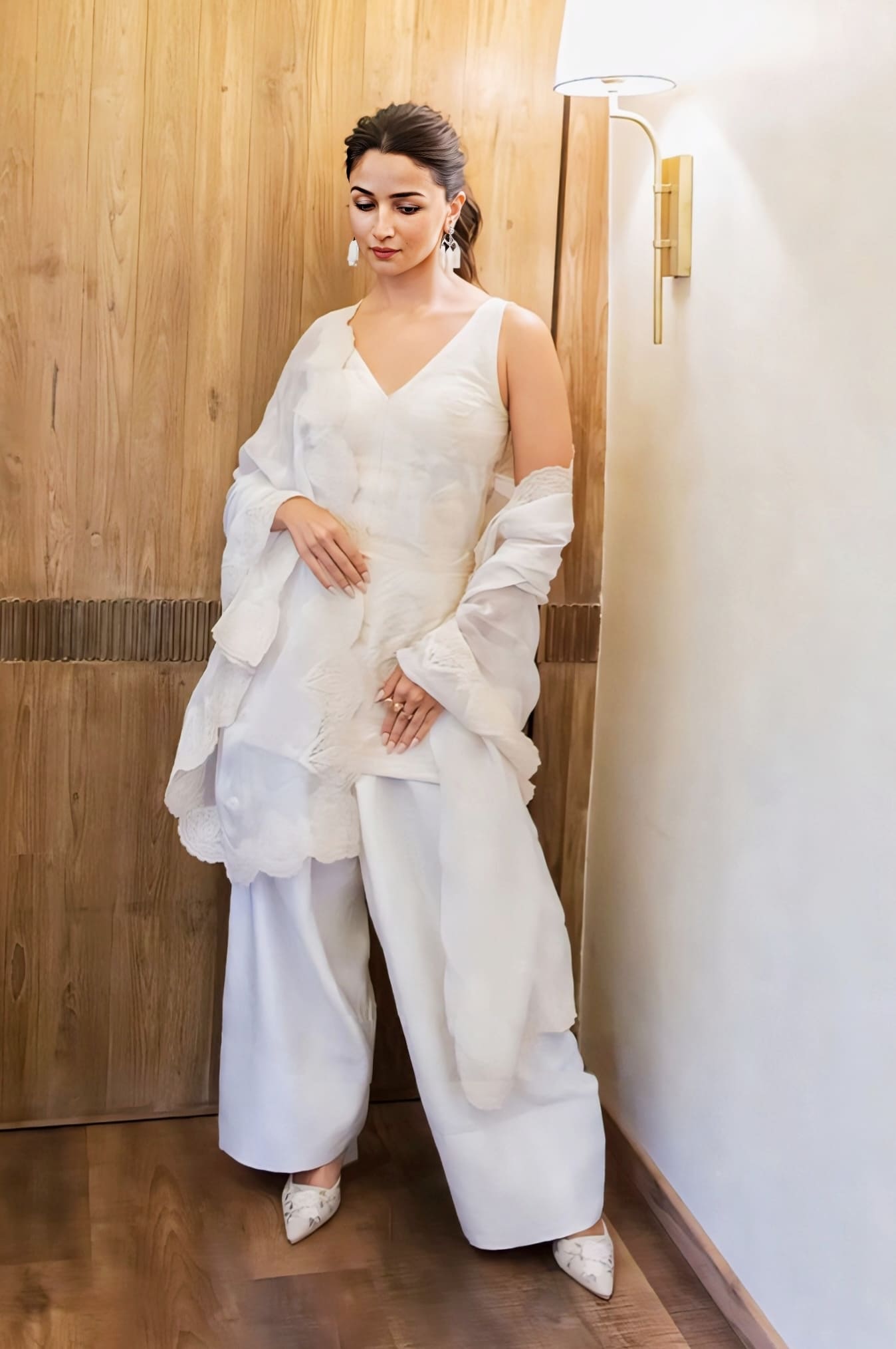 Alia Bhatt inspired ivory silk organza kurta farshi set with elegant embroidery for wedding and festive wear
