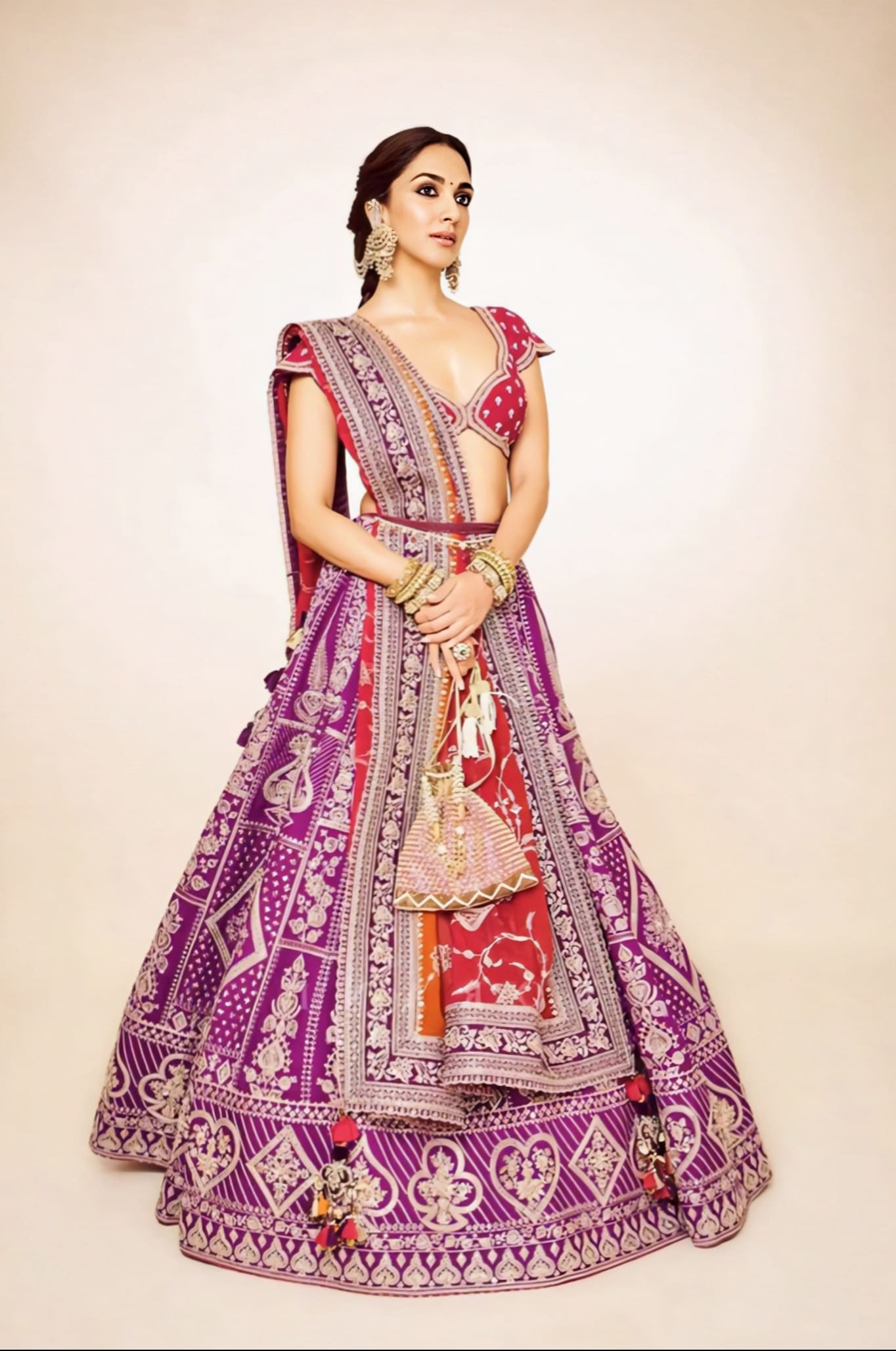 Kiara Advani inspired ombre purple lehenga choli set with embroidery in silk organza and net for wedding wear