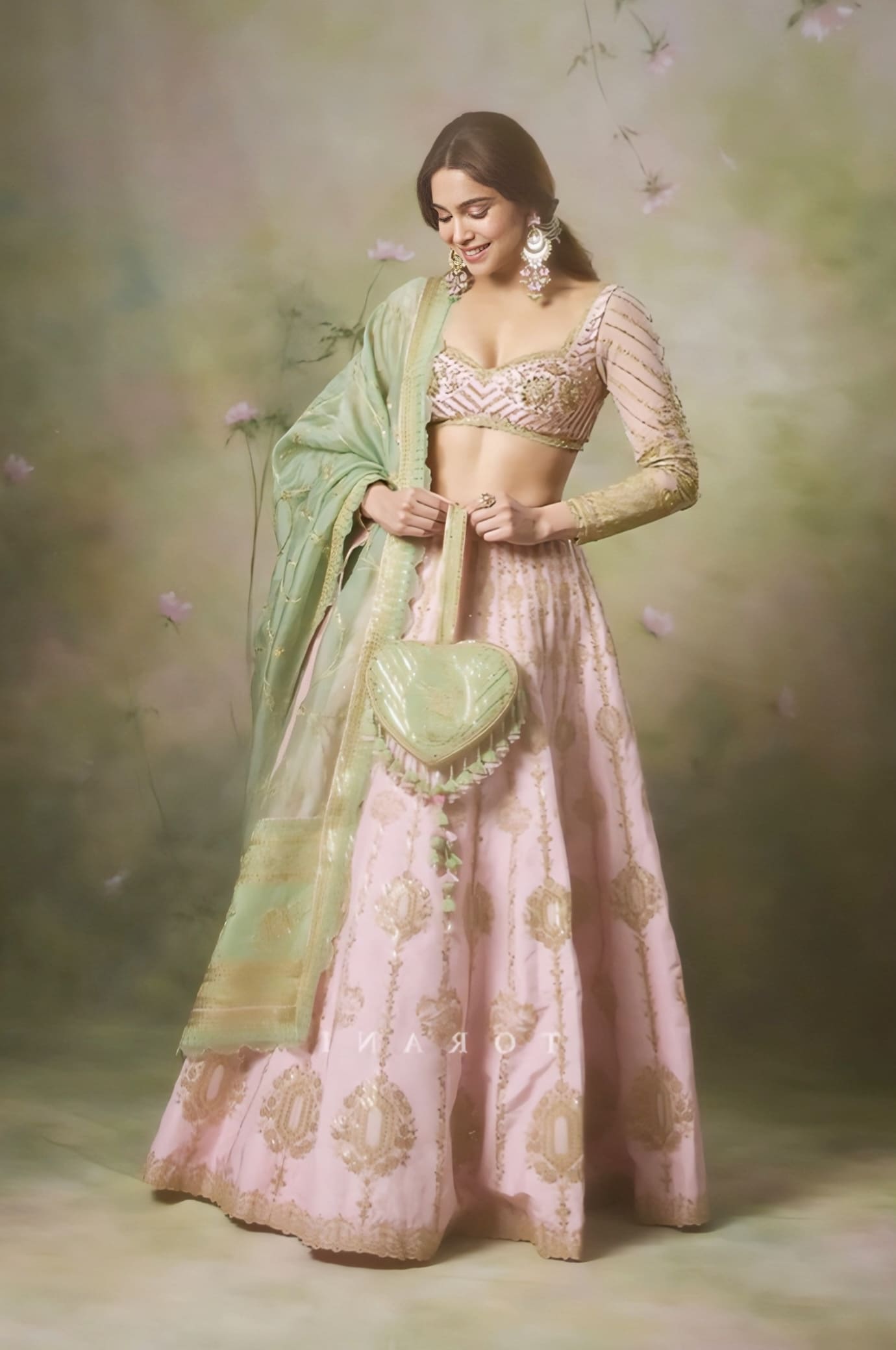 Sharvari Wagh Inspired Pink & Green Embroidered Silk Lehenga Set | Sheesh Gul Eira Pusta Designer Outfit