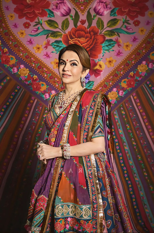 Nita Ambani Inspired Multicolour Hand-Embroidered Silk Lehenga Set | Dil Rangrez Designer Couture Outfit