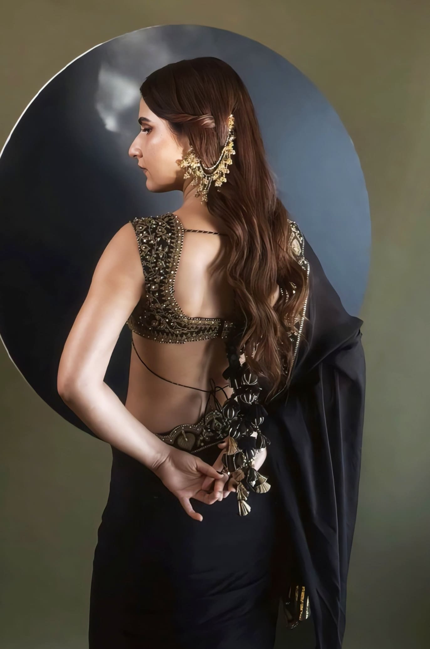 Fatima Sana Shaikh Inspired Black Embroidered Georgette Saree Set | Siyaahi Aparna Designer Outfit