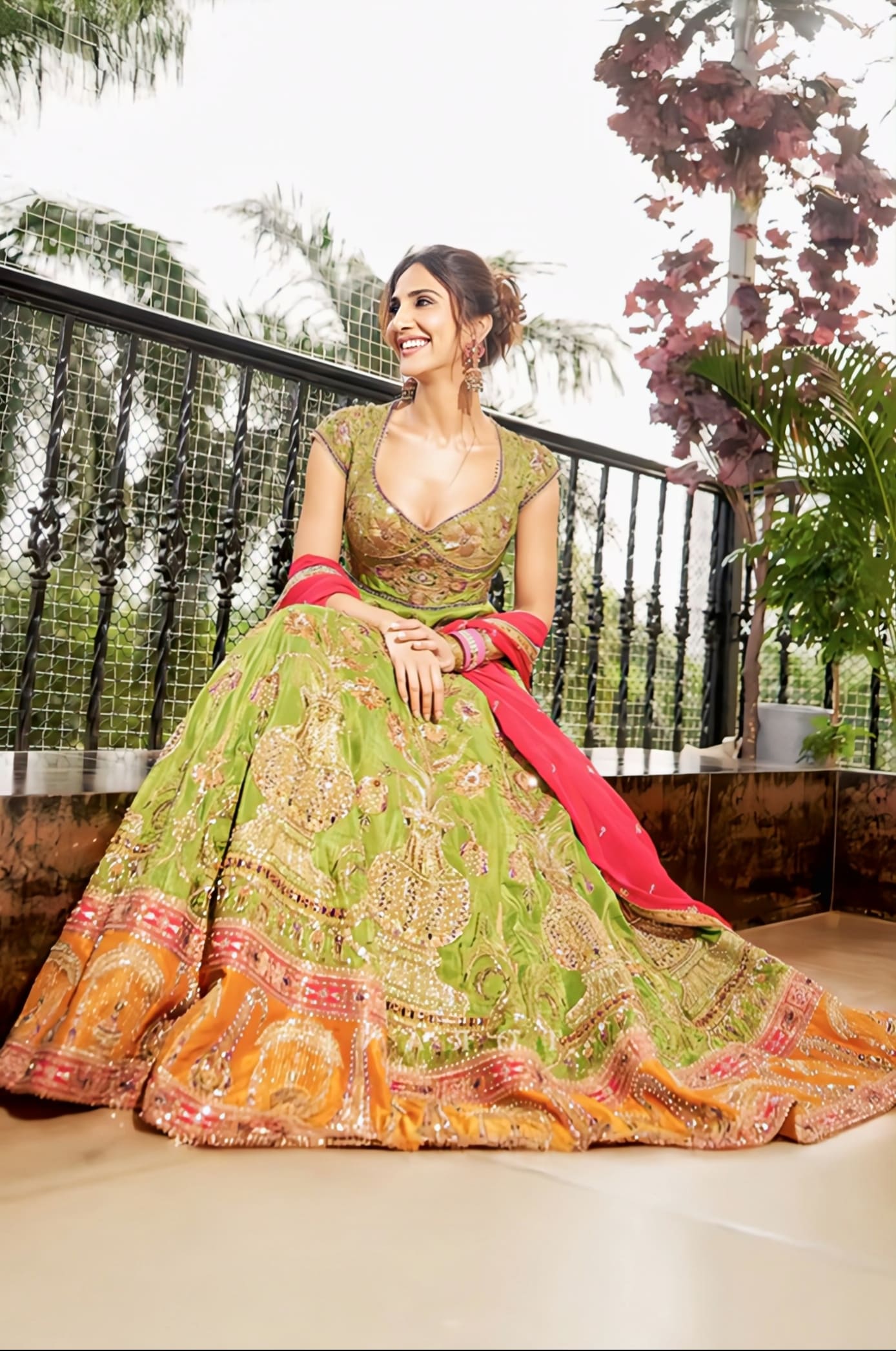 Vaani Kapoor Inspired Green Pink Embroidered Anarkali Set | Zunairah Naureen Designer Outfit