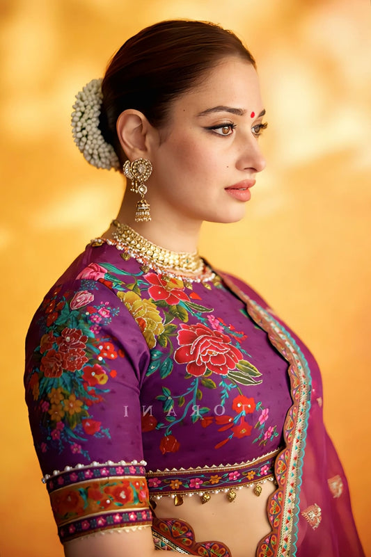 Tamannaah Bhatia Inspired Purple Digital Print Silk Lehenga Set | Dil Kusha Iram Designer Outfit