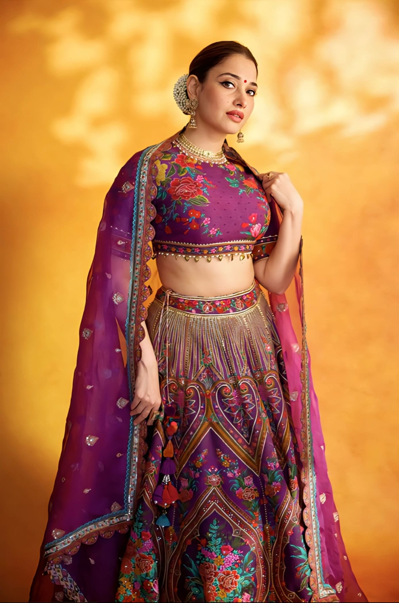 Tamannaah Bhatia Inspired Purple Digital Print Silk Lehenga Set | Dil Kusha Iram Designer Outfit