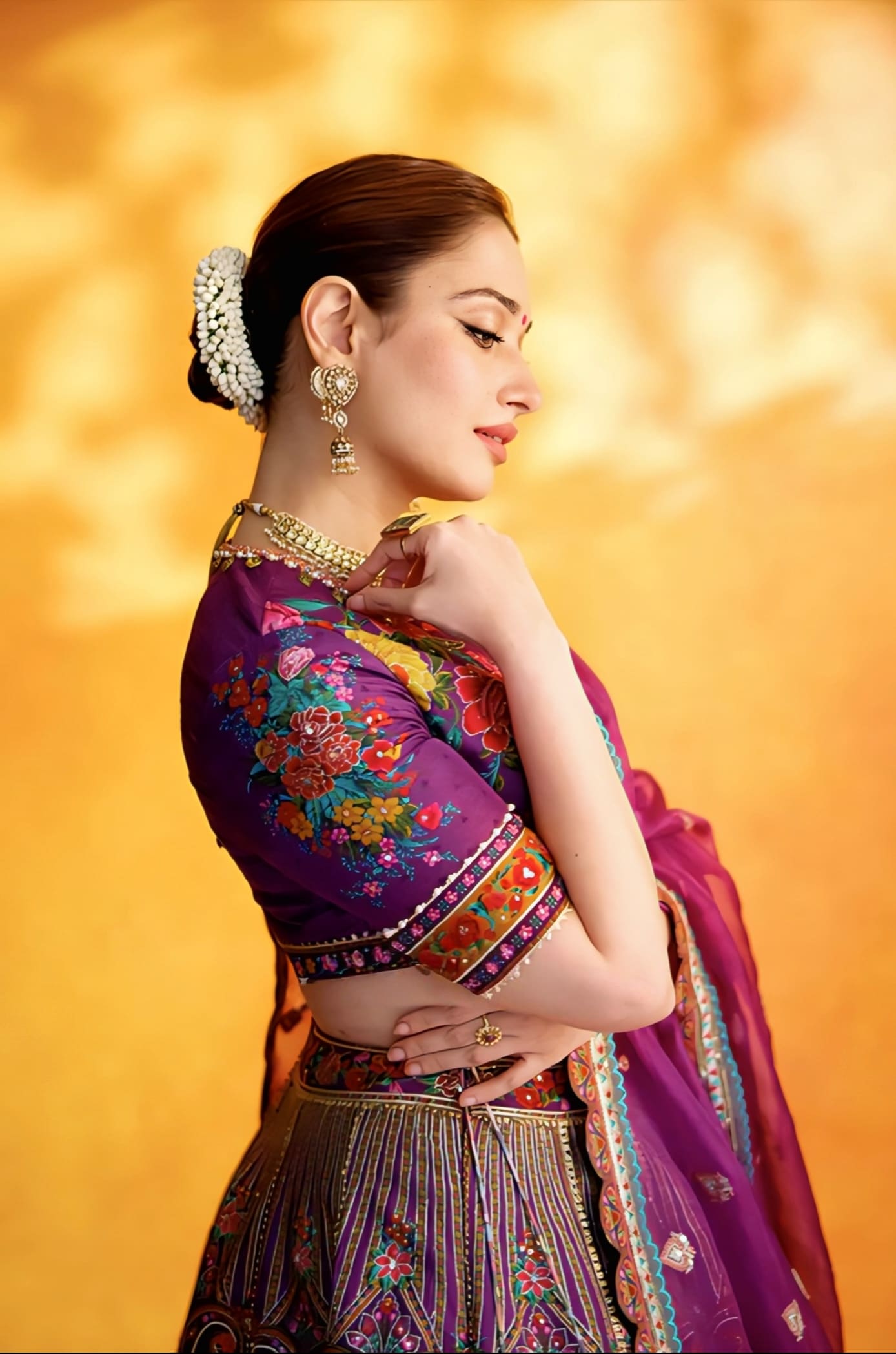 Tamannaah Bhatia Inspired Purple Digital Print Silk Lehenga Set | Dil Kusha Iram Designer Outfit