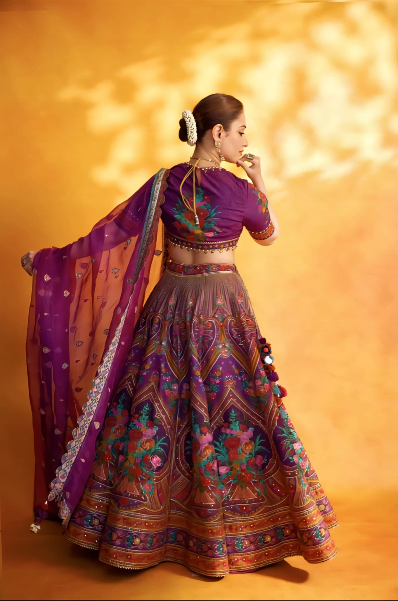 Tamannaah Bhatia Inspired Purple Digital Print Silk Lehenga Set | Dil Kusha Iram Designer Outfit