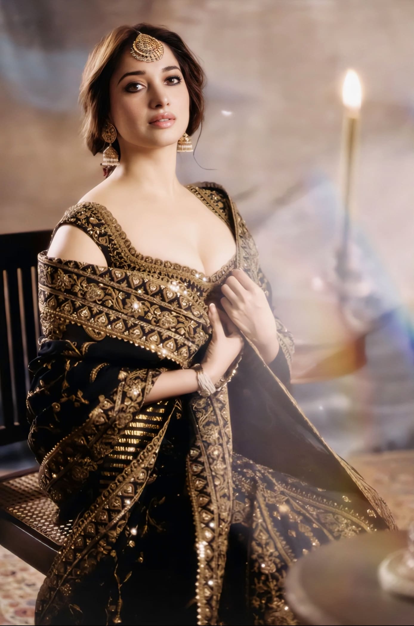 Tamannaah Bhatia Inspired Black Embroidered Silk Lehenga Set | Bhadra Raani Designer Couture Outfit