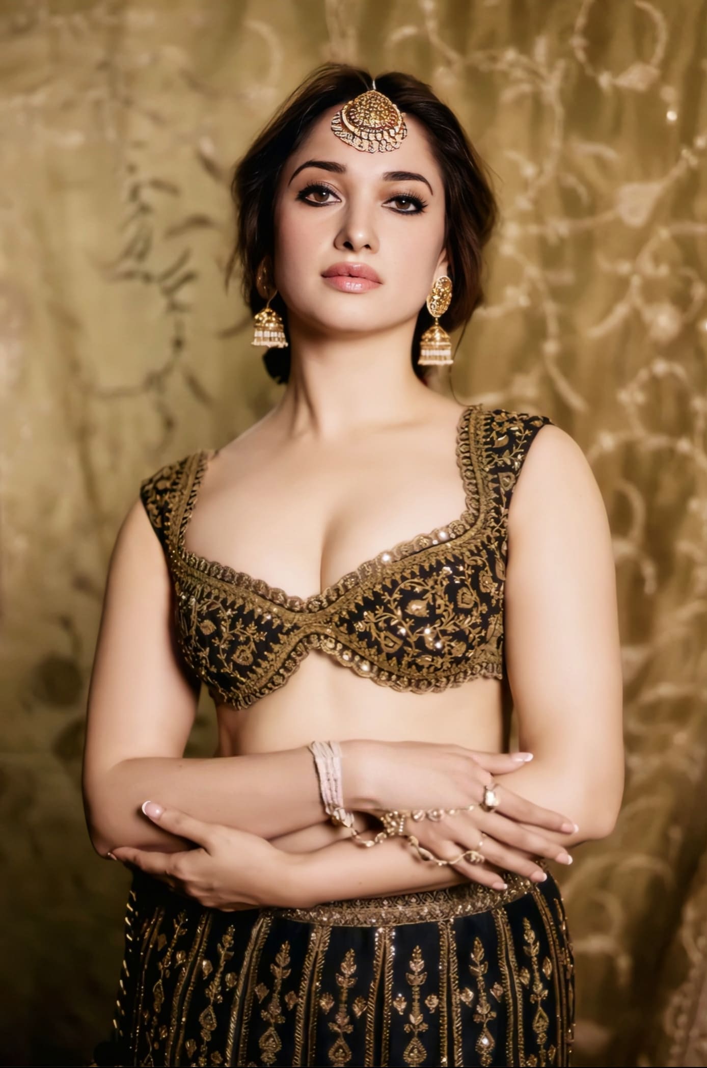 Tamannaah Bhatia Inspired Black Embroidered Silk Lehenga Set | Bhadra Raani Designer Couture Outfit