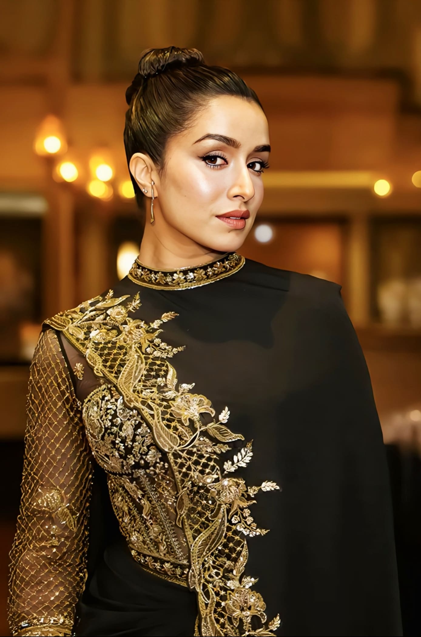 Shraddha Kapoor Inspired Black Embroidered Corset Dress with Cape | Siyaahi Aadhira Designer Couture Set