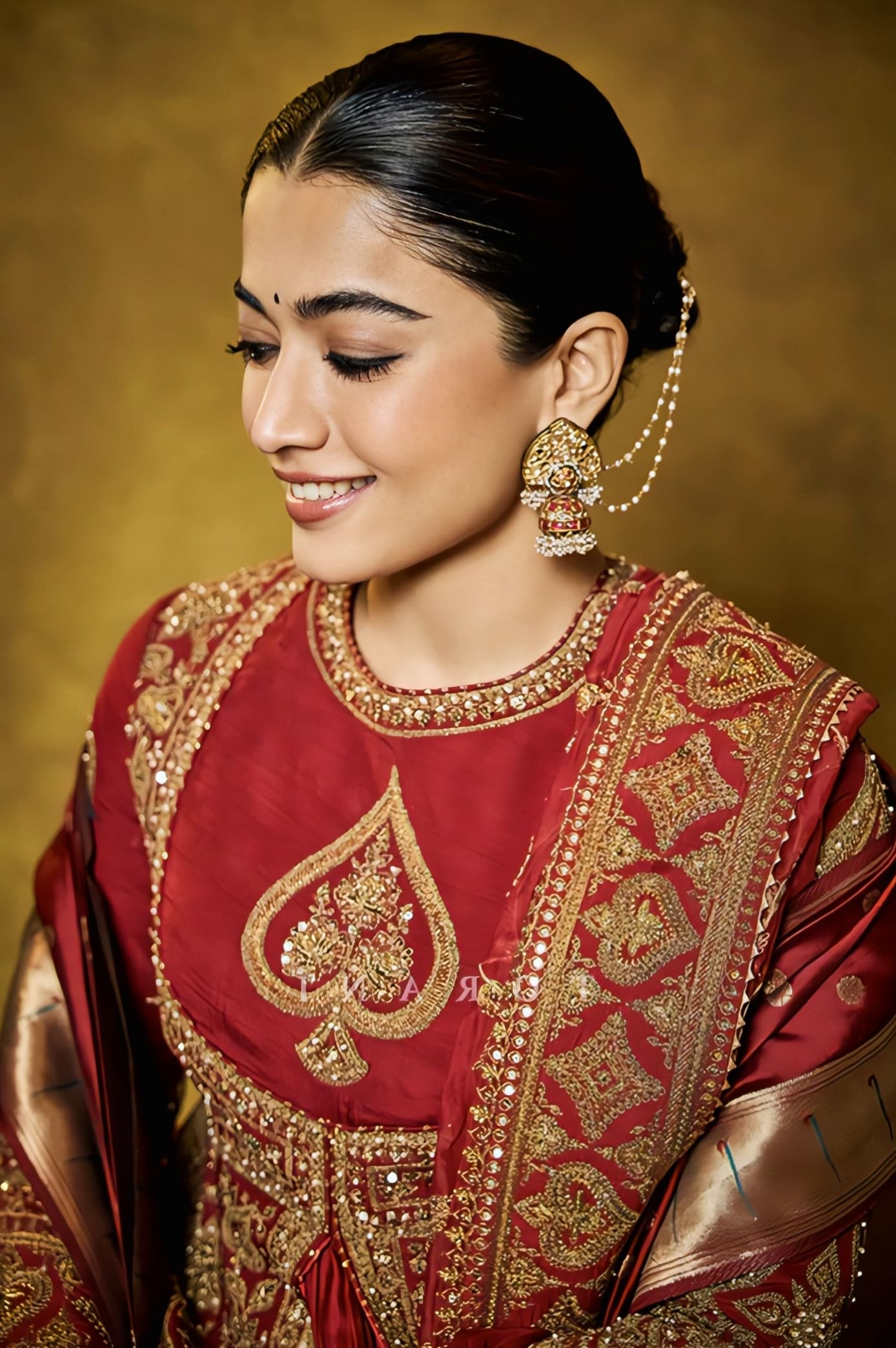 Rashmika Mandanna Inspired Red Embroidered Silk Jacket Set | Shamse Arshi Designer Outfit