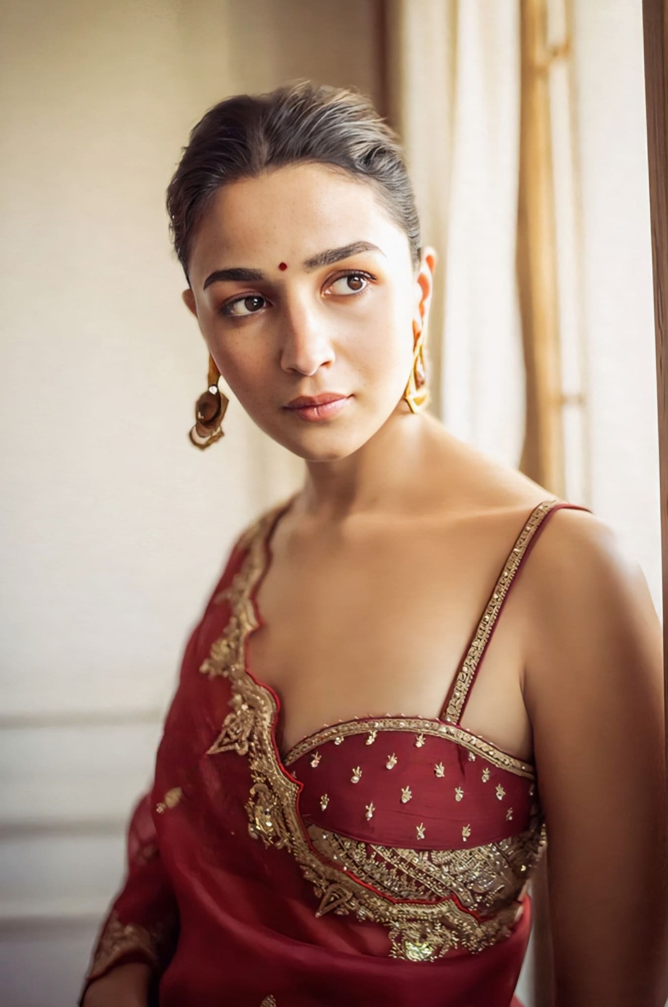 Alia Bhatt Inspired Red Silk Organza Embroidered Saree Set | Sindoori Nayantara Ambika Designer Outfit