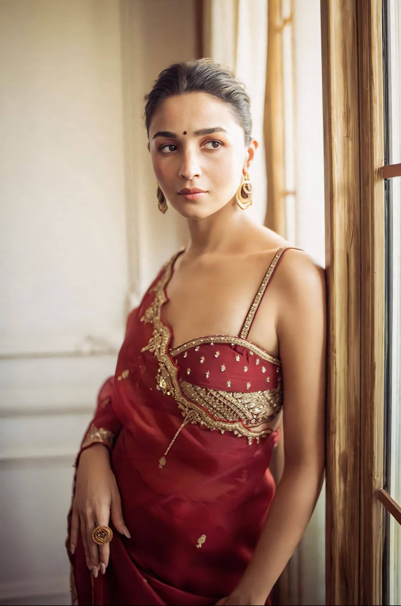 Alia Bhatt Inspired Red Silk Organza Embroidered Saree Set | Sindoori Nayantara Ambika Designer Outfit