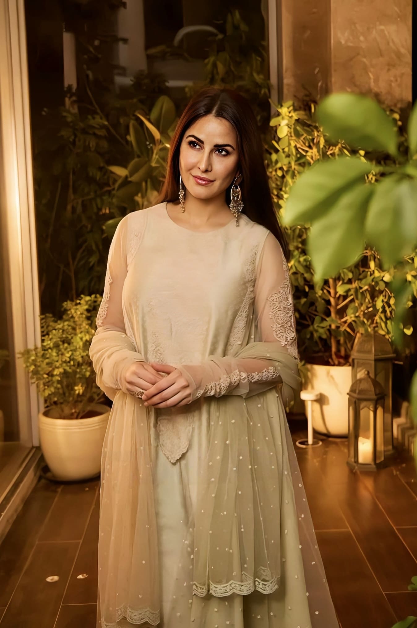 Katrina Kaif inspired green handwoven Chanderi kurta set with dori embroidery and block print with butterfly net dupatta