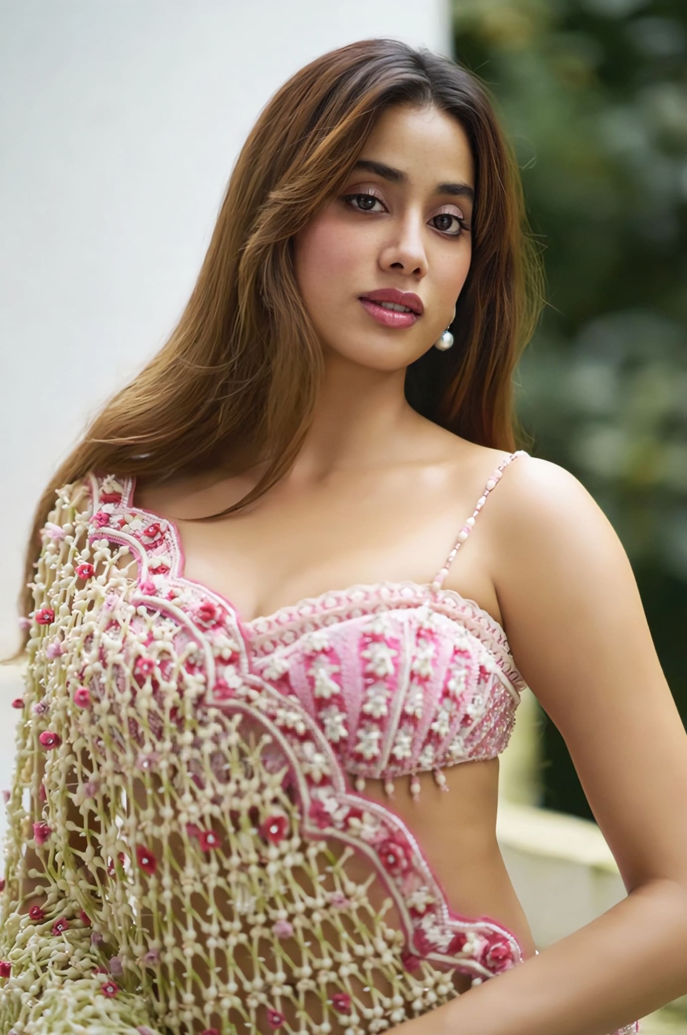 Janhvi Kapoor Inspired Ombre Pink Embroidered Silk Saree Set | Ojaswini Bela Designer Couture Outfit