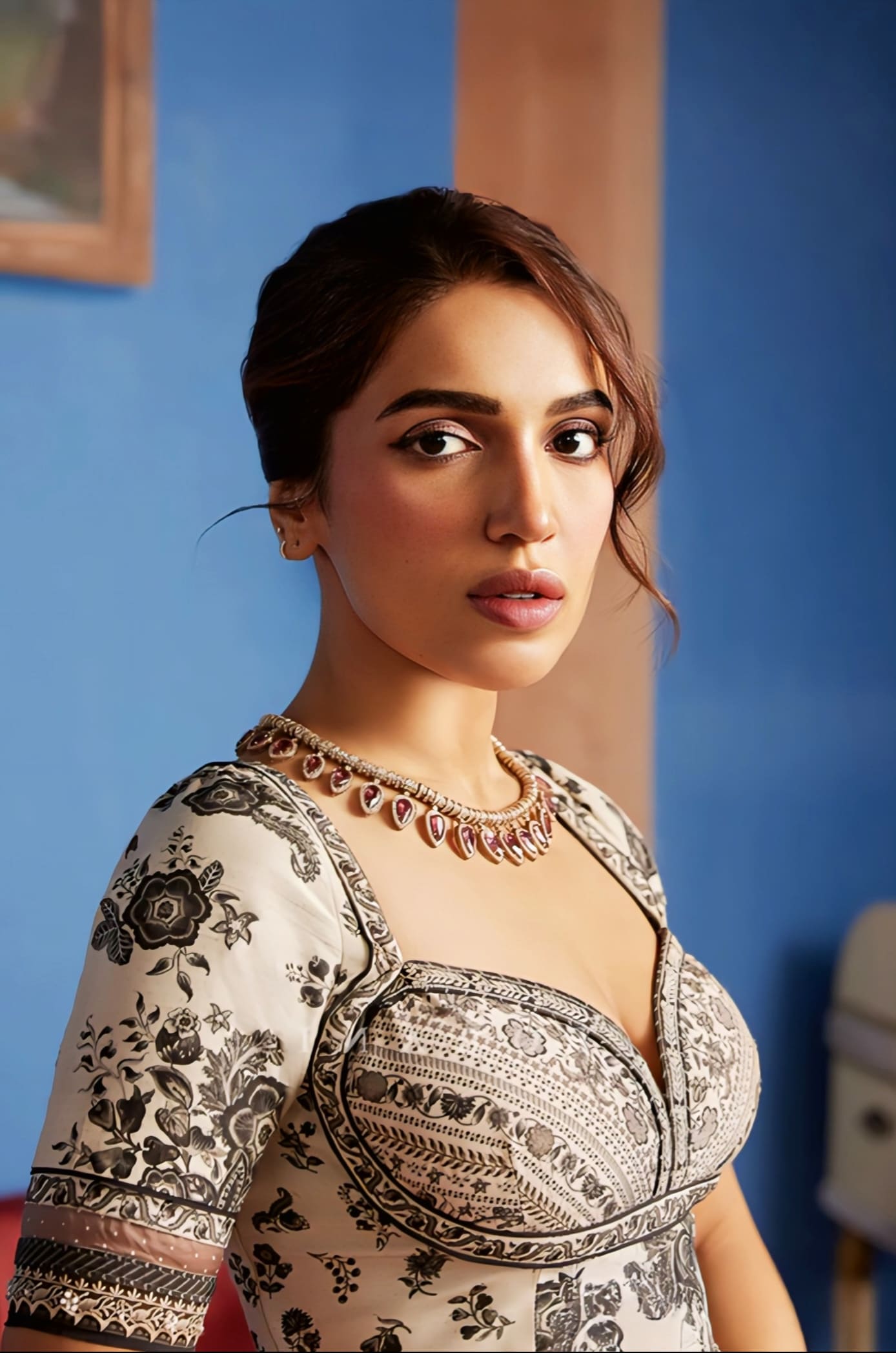 Bhumi Pednekar Inspired Black & Ivory Kalamkari Print Silk Lehenga Set | Anushtha Designer Outfit