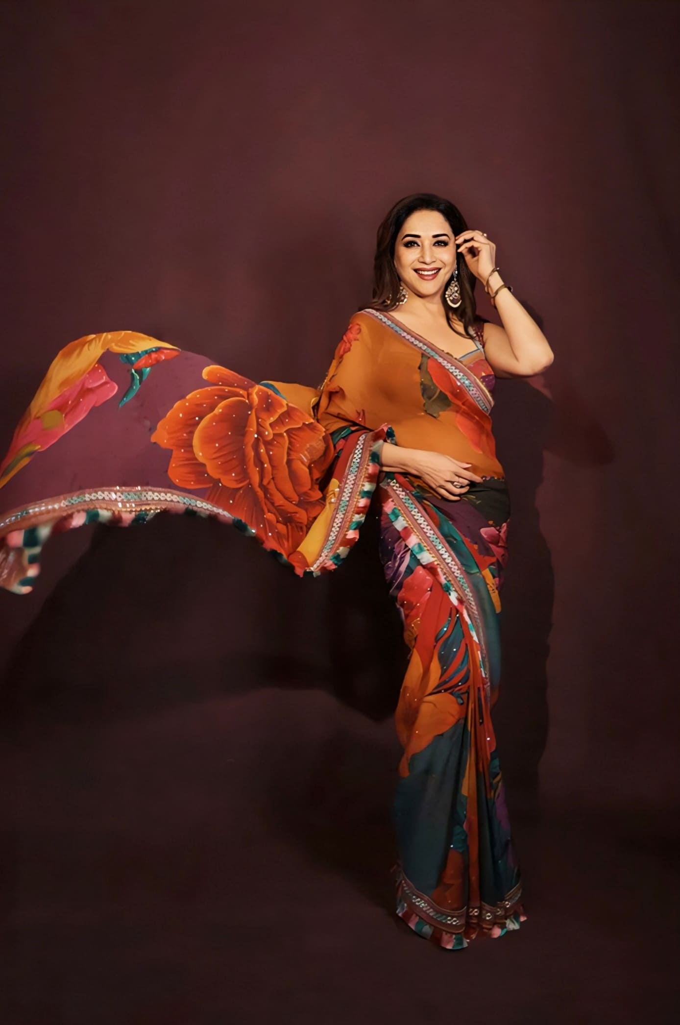 Madhuri Dixit Inspired Multicolour Organza Saree Set with Embroidery | Dil Rang Nigar Designer Outfit