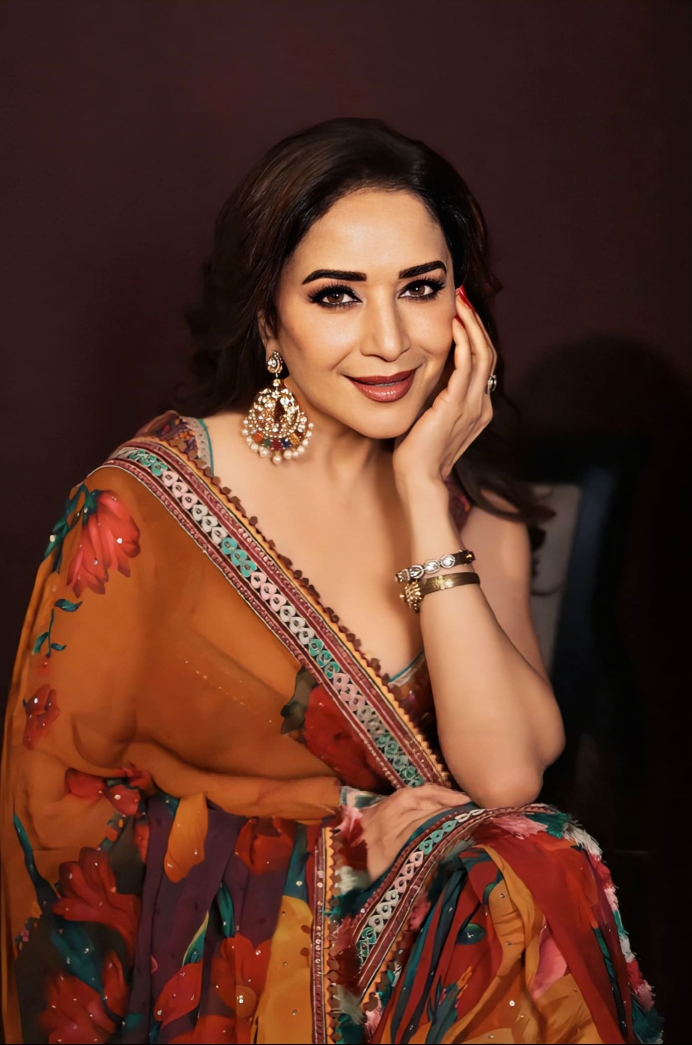 Madhuri Dixit Inspired Multicolour Organza Saree Set with Embroidery | Dil Rang Nigar Designer Outfit