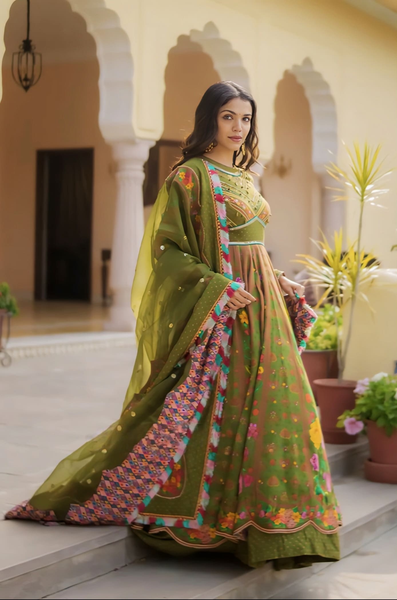 Shriya Pilgaonkar Inspired Green Digital Print Silk Anarkali Set | Dil Saaz Zareen Designer Outfit