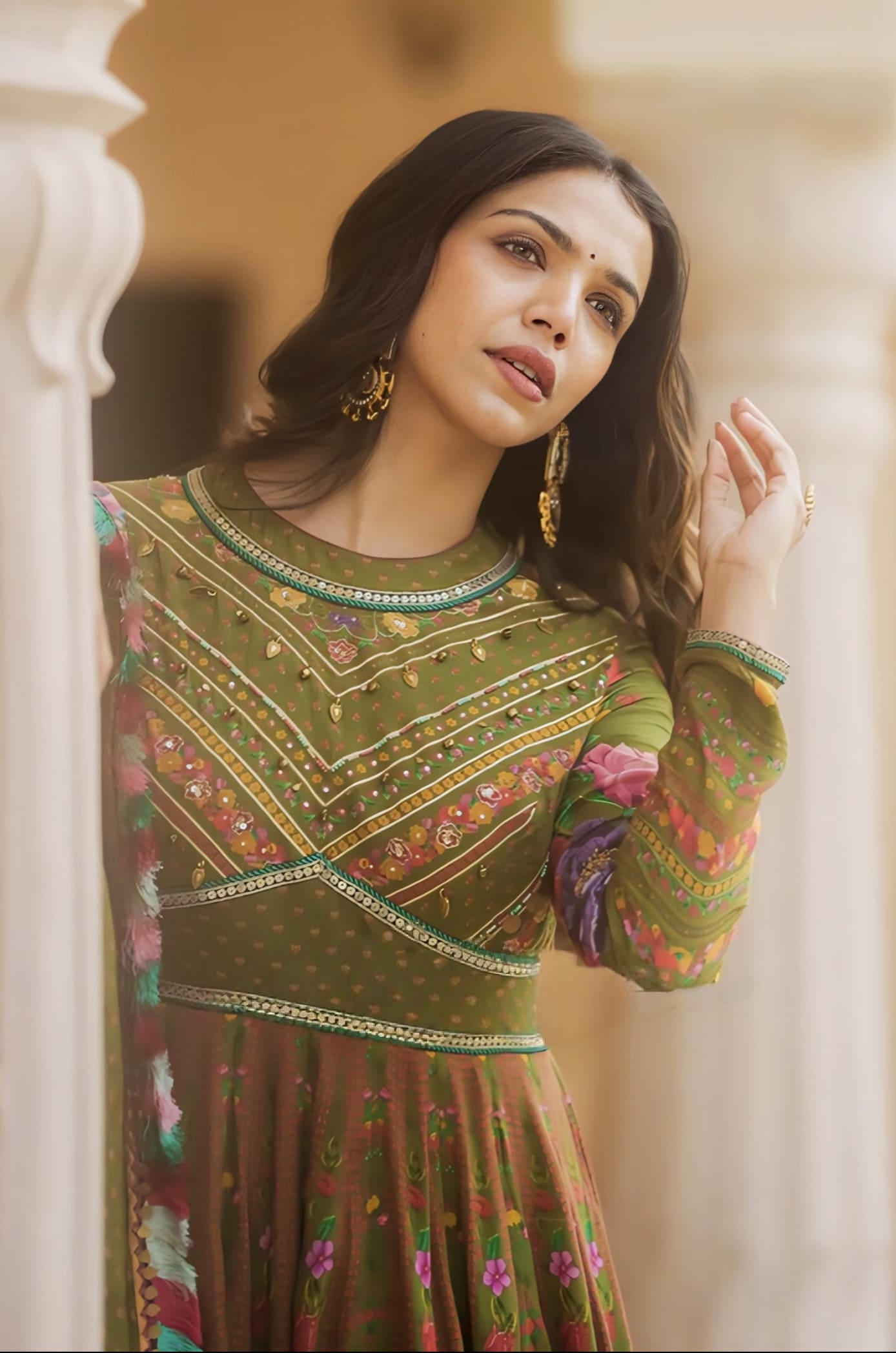 Shriya Pilgaonkar Inspired Green Digital Print Silk Anarkali Set | Dil Saaz Zareen Designer Outfit