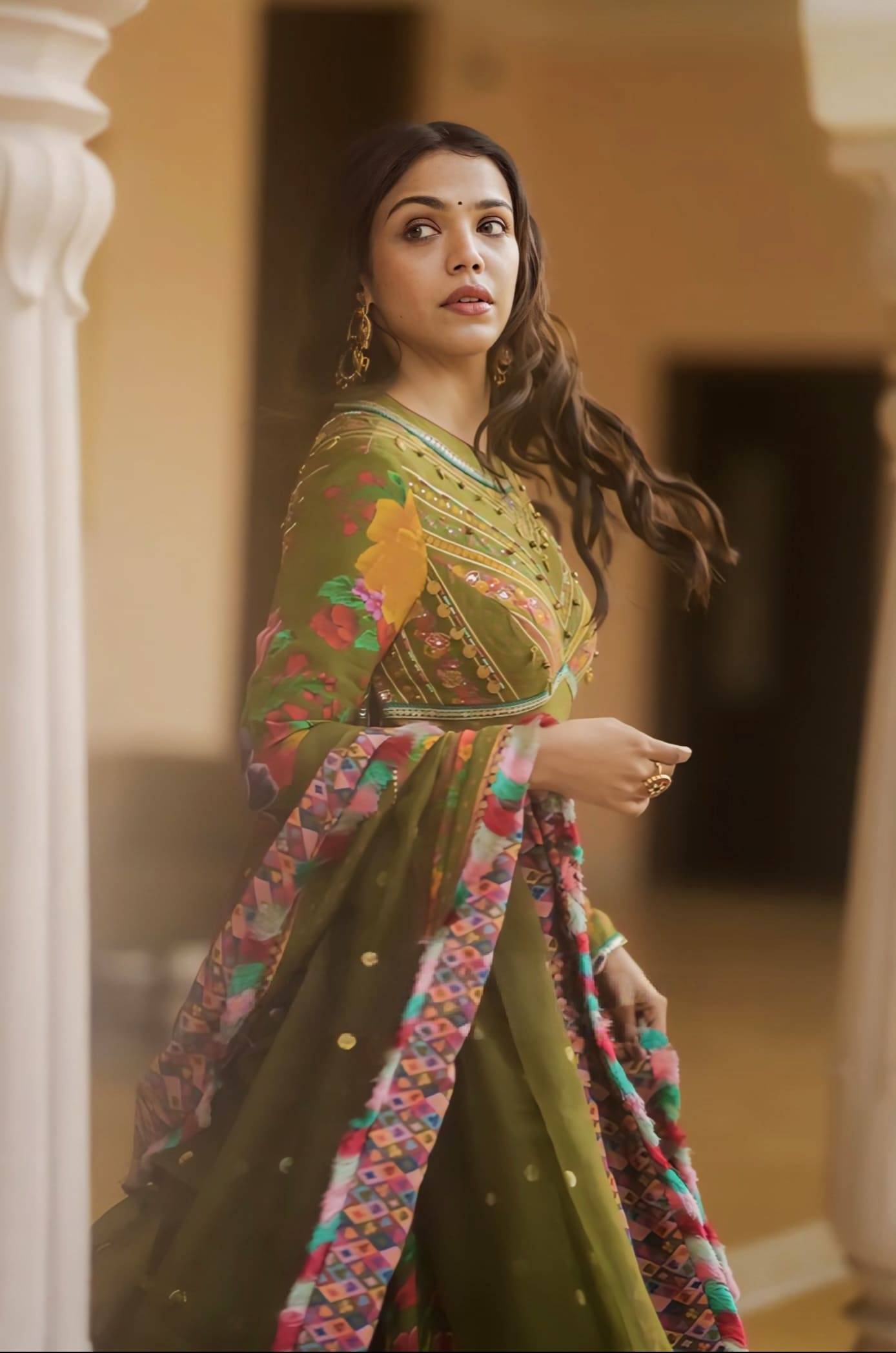 Shriya Pilgaonkar Inspired Green Digital Print Silk Anarkali Set | Dil Saaz Zareen Designer Outfit