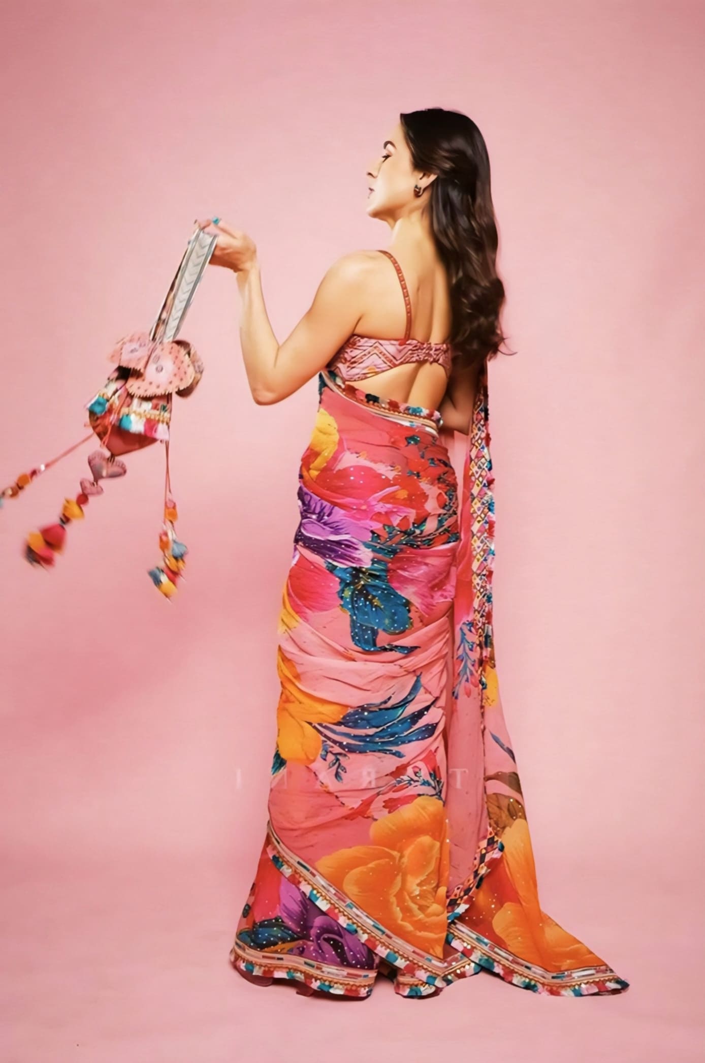 Sara Ali Khan Inspired Pink Multicolour Organza Saree Set with Sequin Work | Dil Rang Nalini Designer Outfit