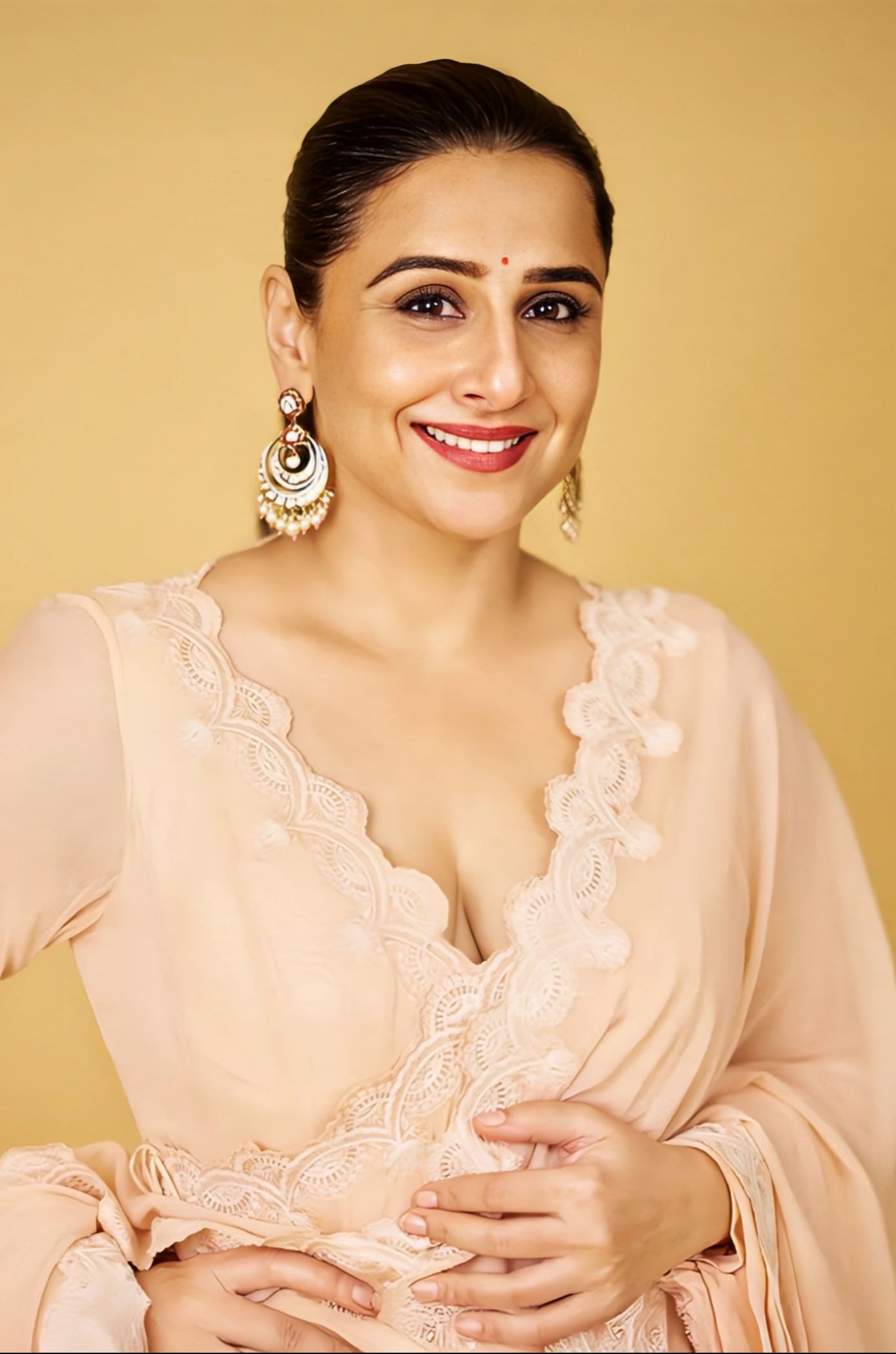 Vidya Balan Inspired Peach Dori Embroidered Georgette Anarkali Set | Gul-Mohar Prisha Designer Outfit