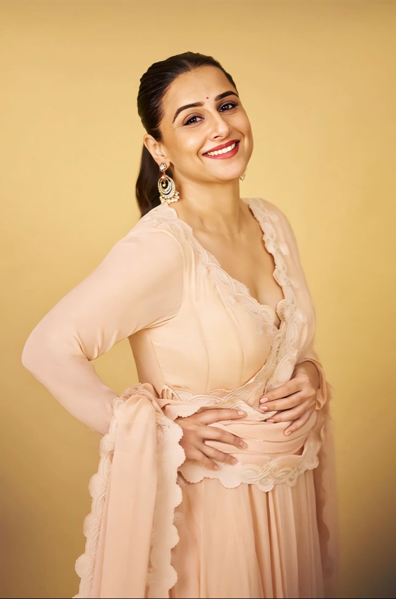 Vidya Balan Inspired Peach Dori Embroidered Georgette Anarkali Set | Gul-Mohar Prisha Designer Outfit