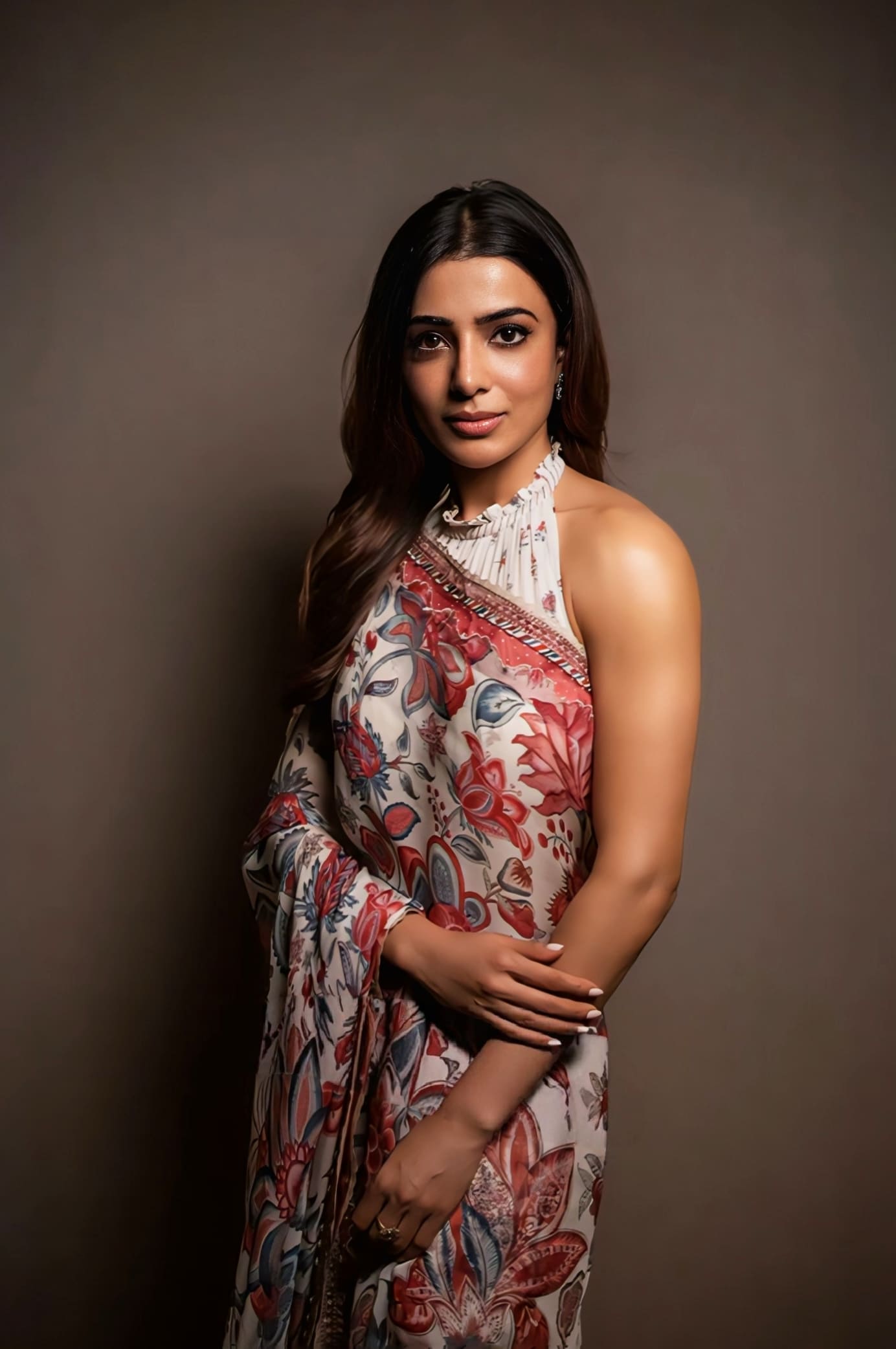 Samantha Ruth Prabhu Inspired Multicolour Digital Print Organza Saree Set | Coromandel Ravyaa Designer Outfit
