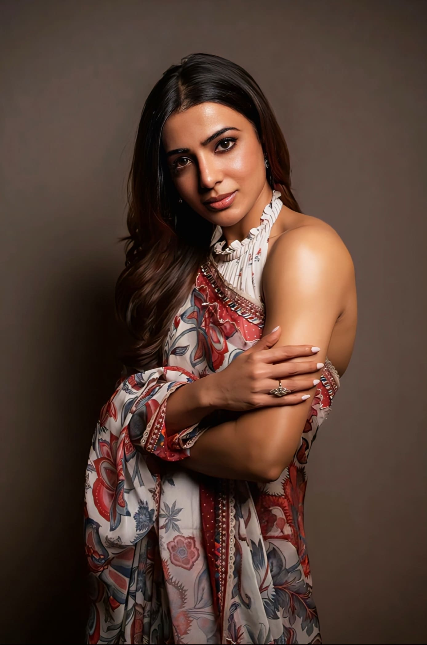 Samantha Ruth Prabhu Inspired Multicolour Digital Print Organza Saree Set | Coromandel Ravyaa Designer Outfit