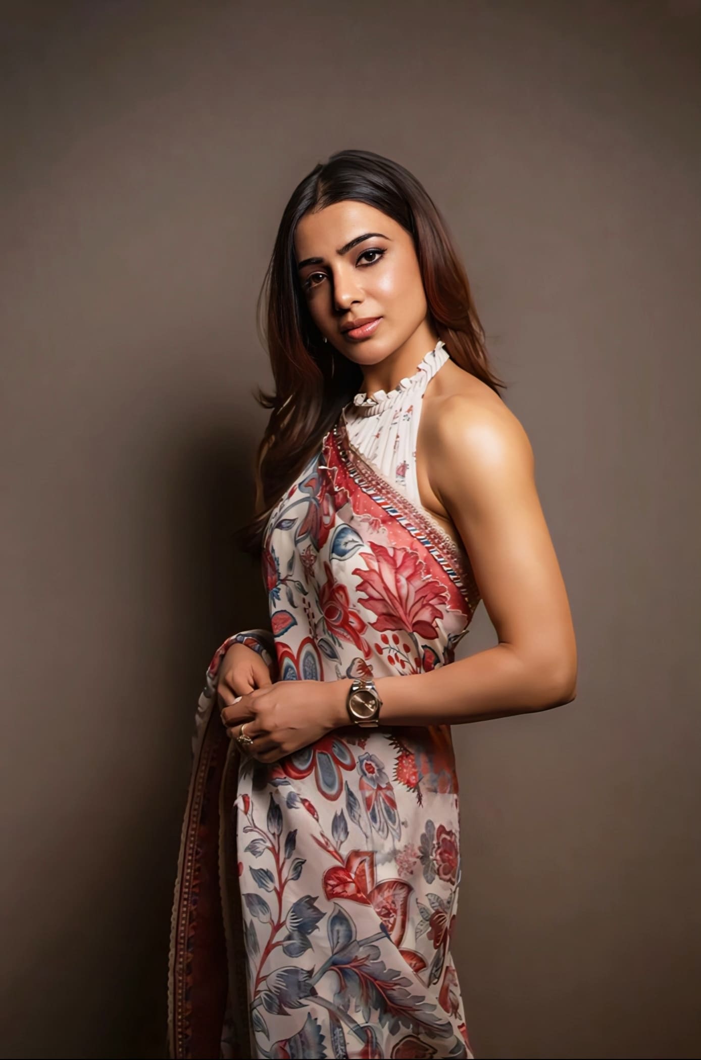 Samantha Ruth Prabhu Inspired Multicolour Digital Print Organza Saree Set | Coromandel Ravyaa Designer Outfit