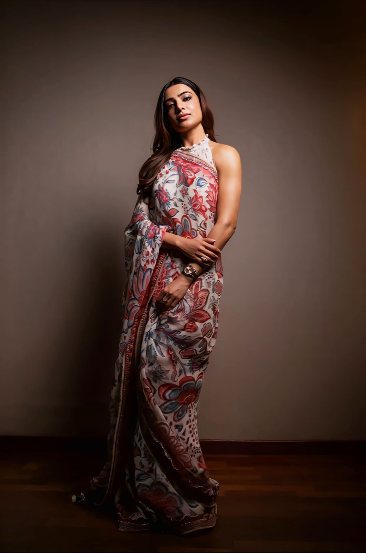 Samantha Ruth Prabhu Inspired Multicolour Digital Print Organza Saree Set | Coromandel Ravyaa Designer Outfit