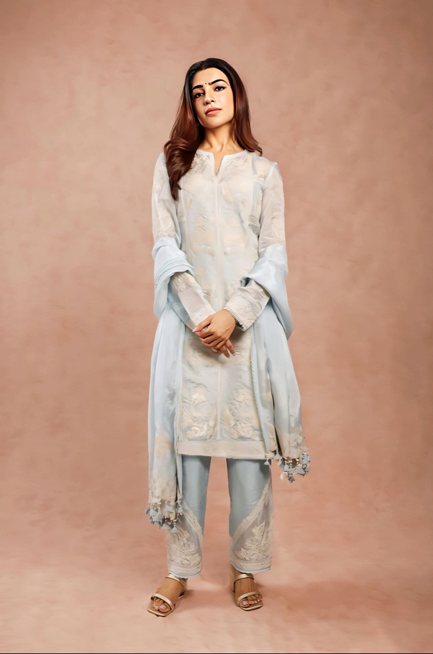 Samantha Ruth Prabhu Inspired Blue Dori Embroidered Silk Organza Kurta Set | Pushkar Samrina Designer Outfit