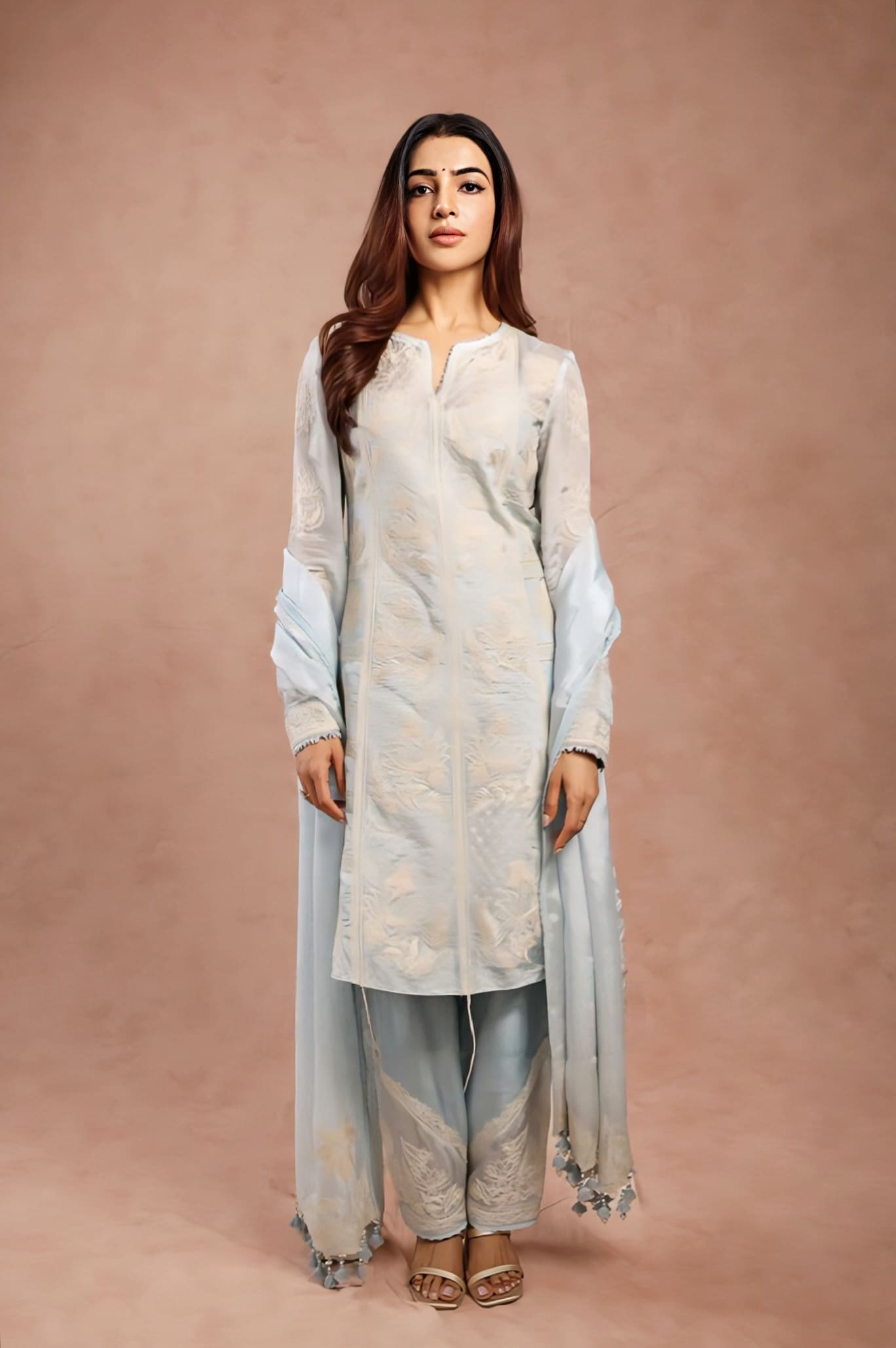 Samantha Ruth Prabhu Inspired Blue Dori Embroidered Silk Organza Kurta Set | Pushkar Samrina Designer Outfit