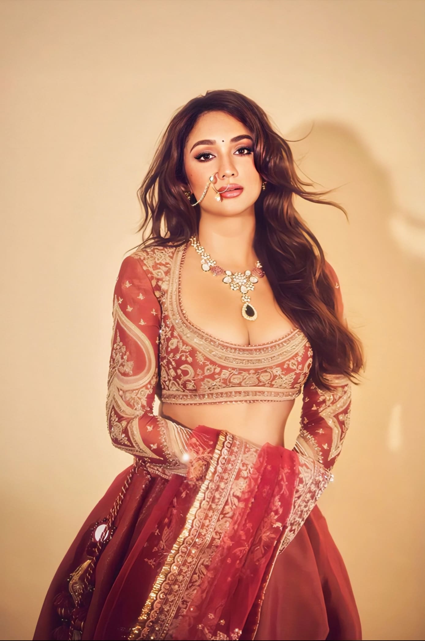 Rustic Orange Embroidered Tissue Lehenga Set with Net Dupatta | Designer Festive & Wedding Outfit