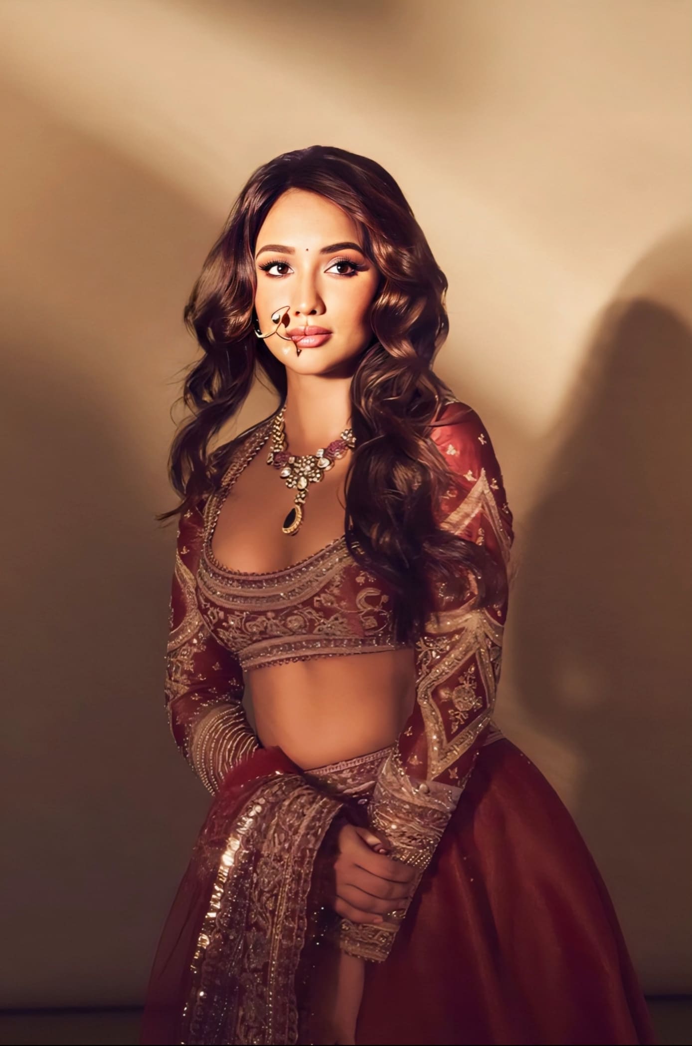 Rustic Orange Embroidered Tissue Lehenga Set with Net Dupatta | Designer Festive & Wedding Outfit