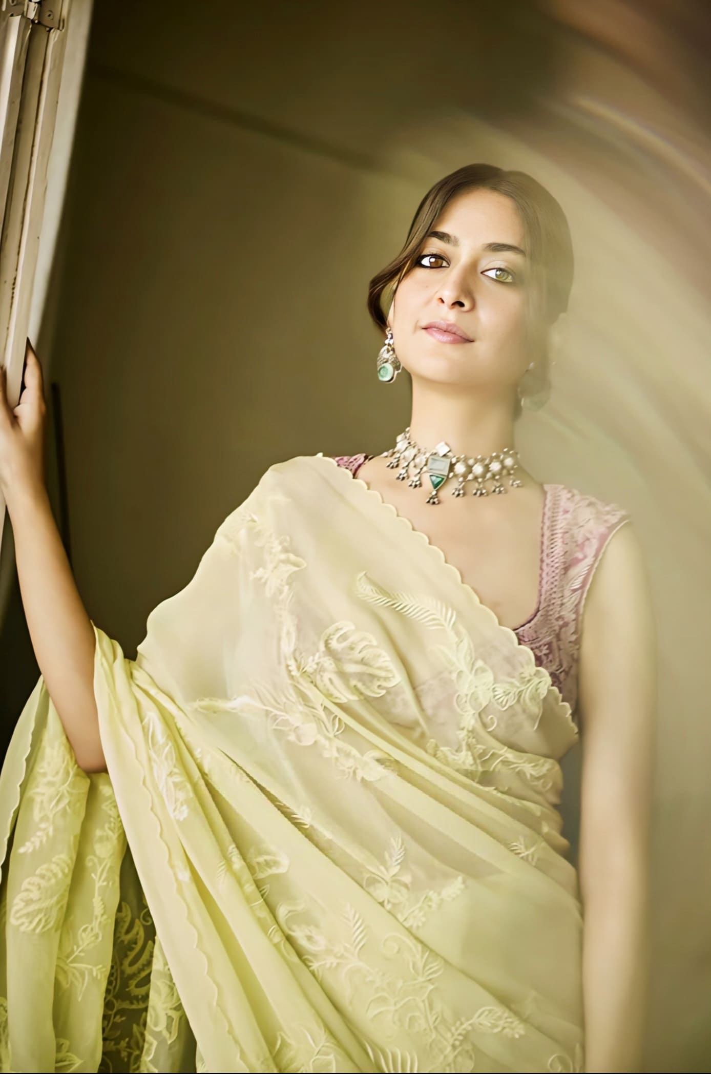Tanya Maniktala inspired yellow and pink embroidered organza saree set with silk blouse for haldi and festive wear