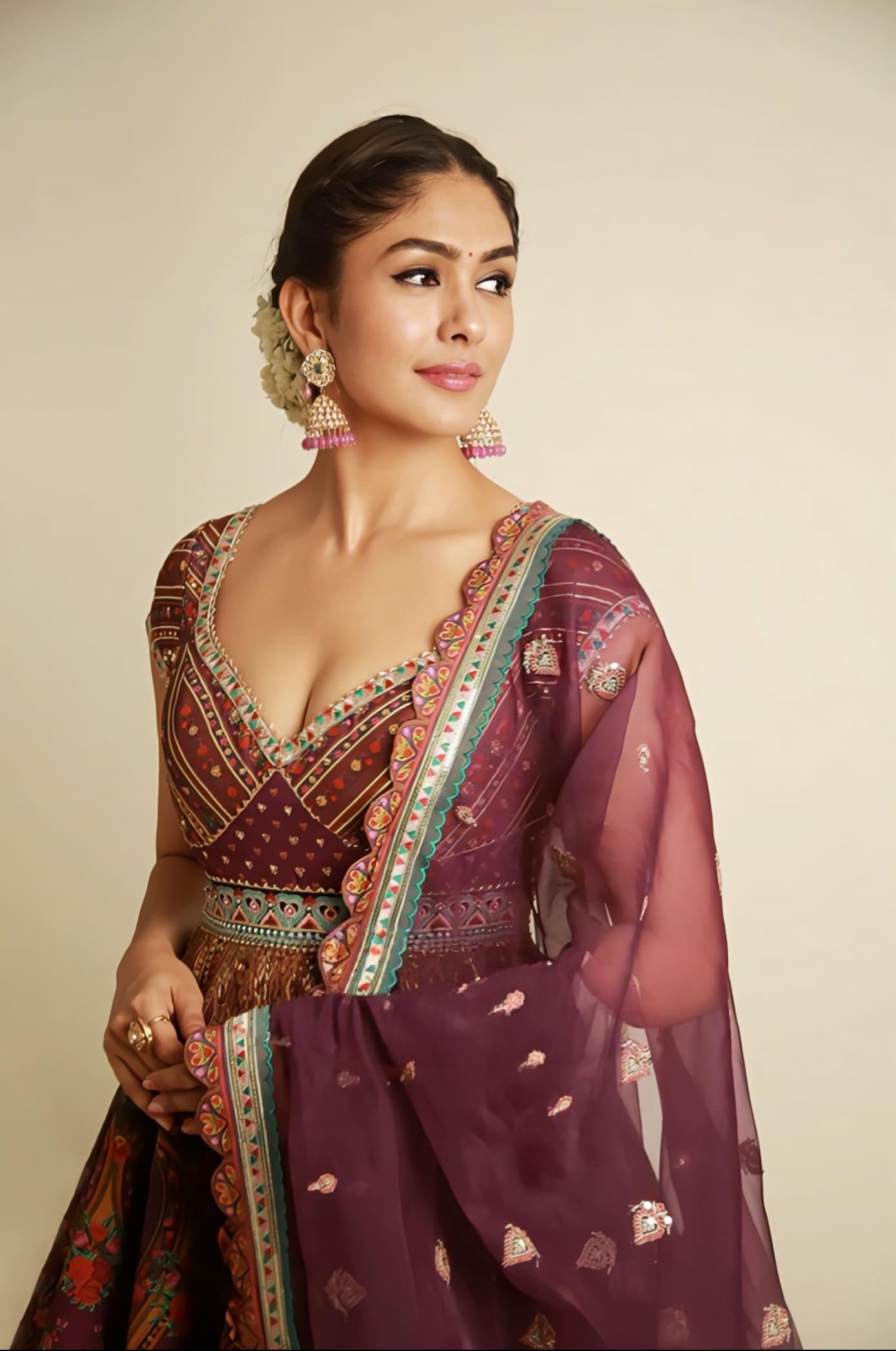 Mrunal Thakur Inspired Purple Digital & Sequin Work Slub Silk Anarkali Set | Dil Kusha Zaiba Designer Outfit
