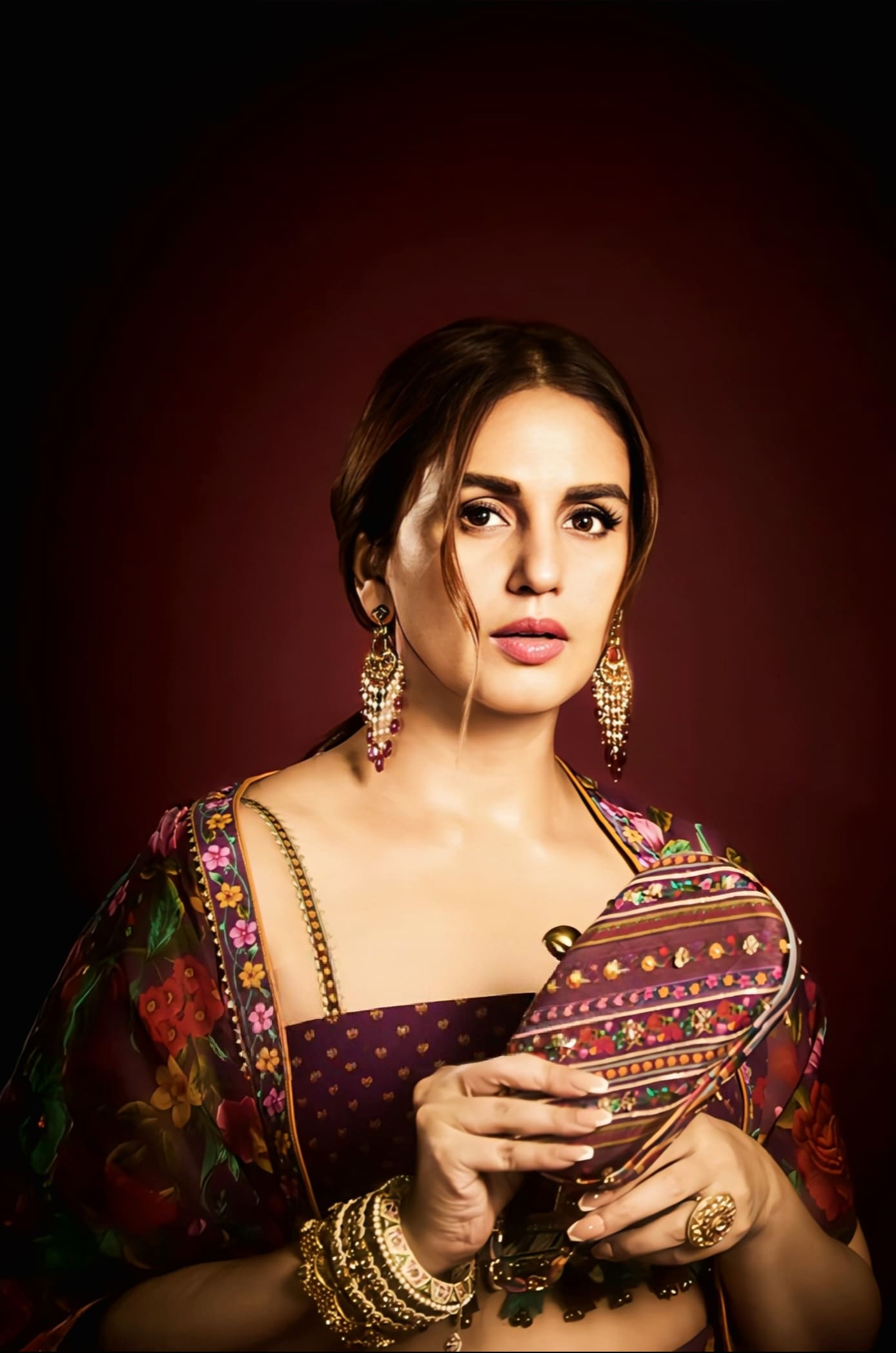 Huma Qureshi Inspired Purple Digital Print Cape & Sharara Set | Dil Kusha Anamari Designer Outfit