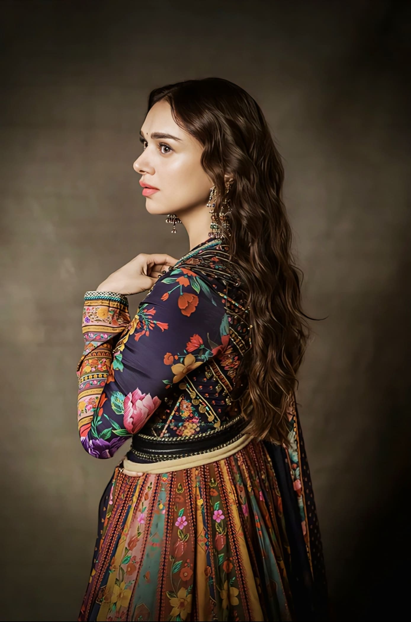Aditi Rao Hydari Inspired Blue Multicolour Digital Print Silk Anarkali Set | Dil Rang Zareen Designer Outfit