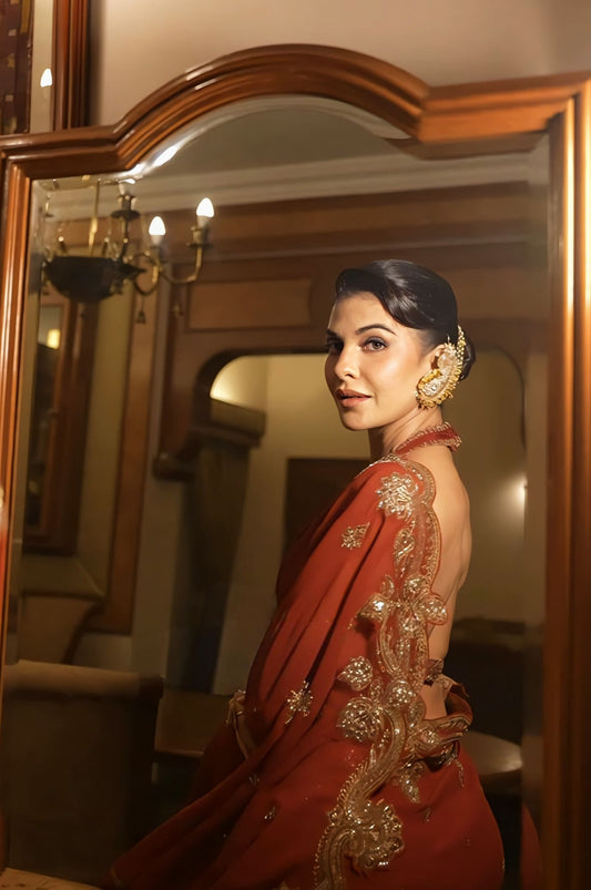 Fabric: Saree- Georgette, Blouse- Jeni Silk, Underskirt- Satin Lycra  Work Type: Embroidered  Color: Red
