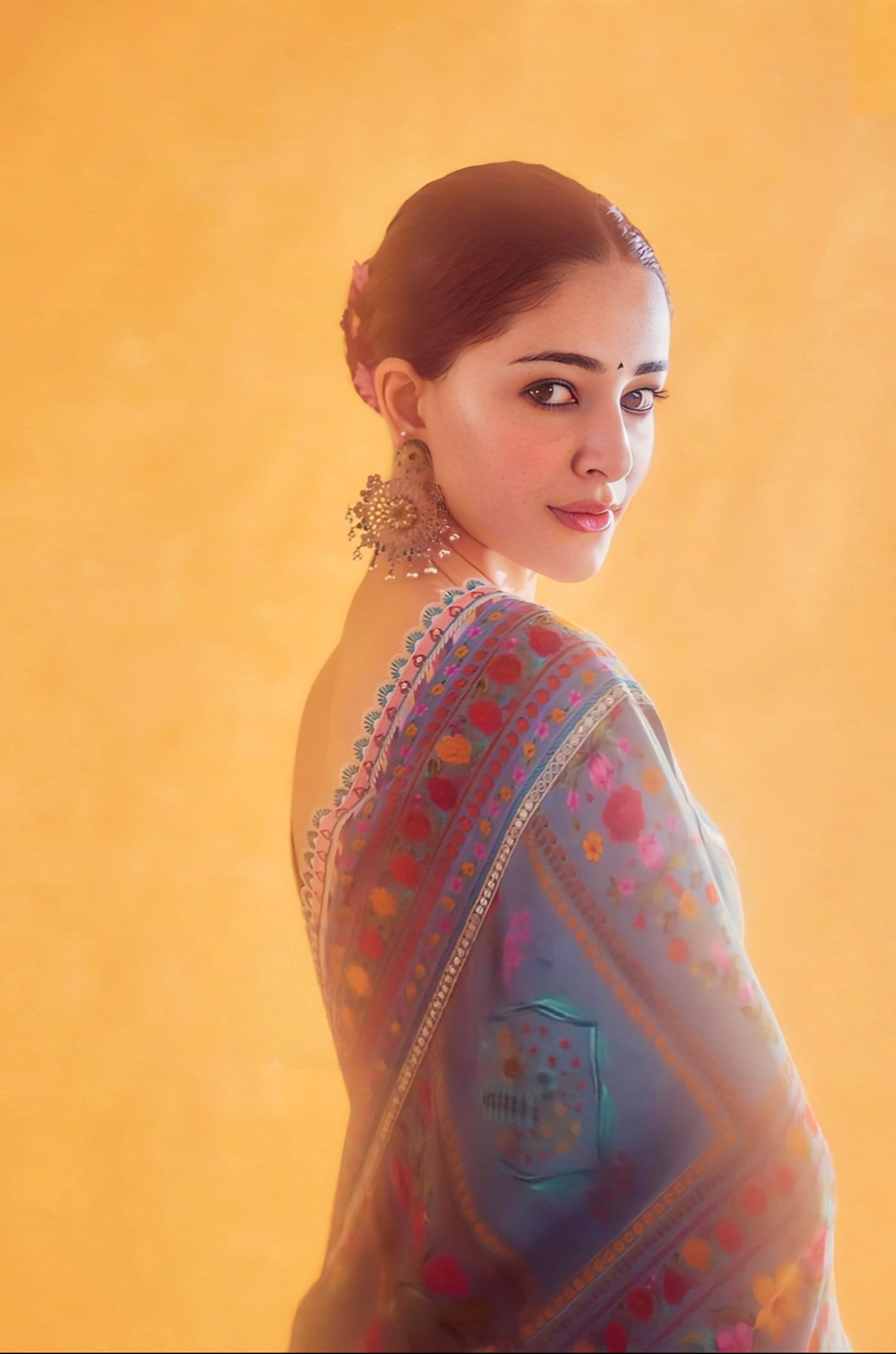 Ananya Panday Inspired Aqua Multicolour Crepe Saree Set with Embroidery | Dil Nawaz Nasreen Zarqa Designer Outfit