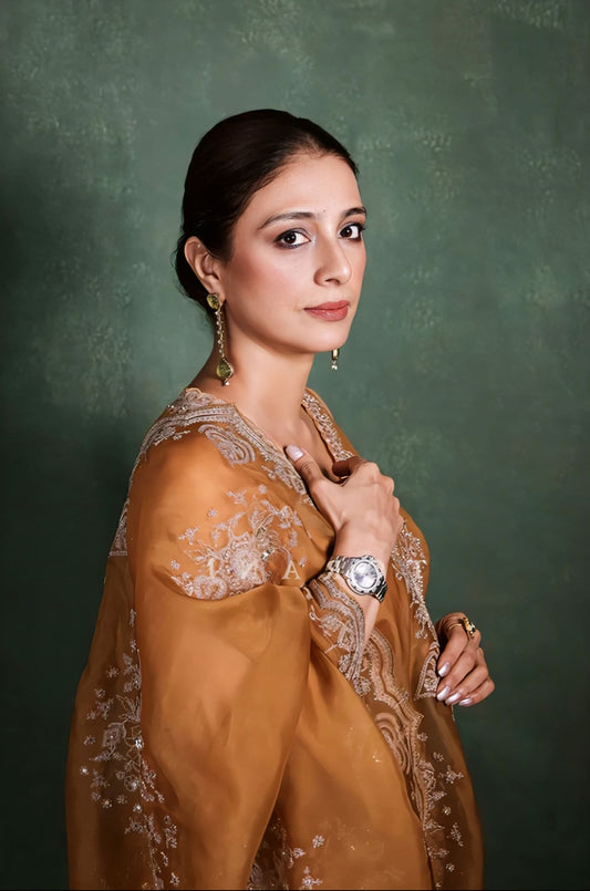 Tabu in Yellow Ochre Mehre Aafreen Lehenga Set with Dori Embroidery | Designer Jeni Silk Lehenga